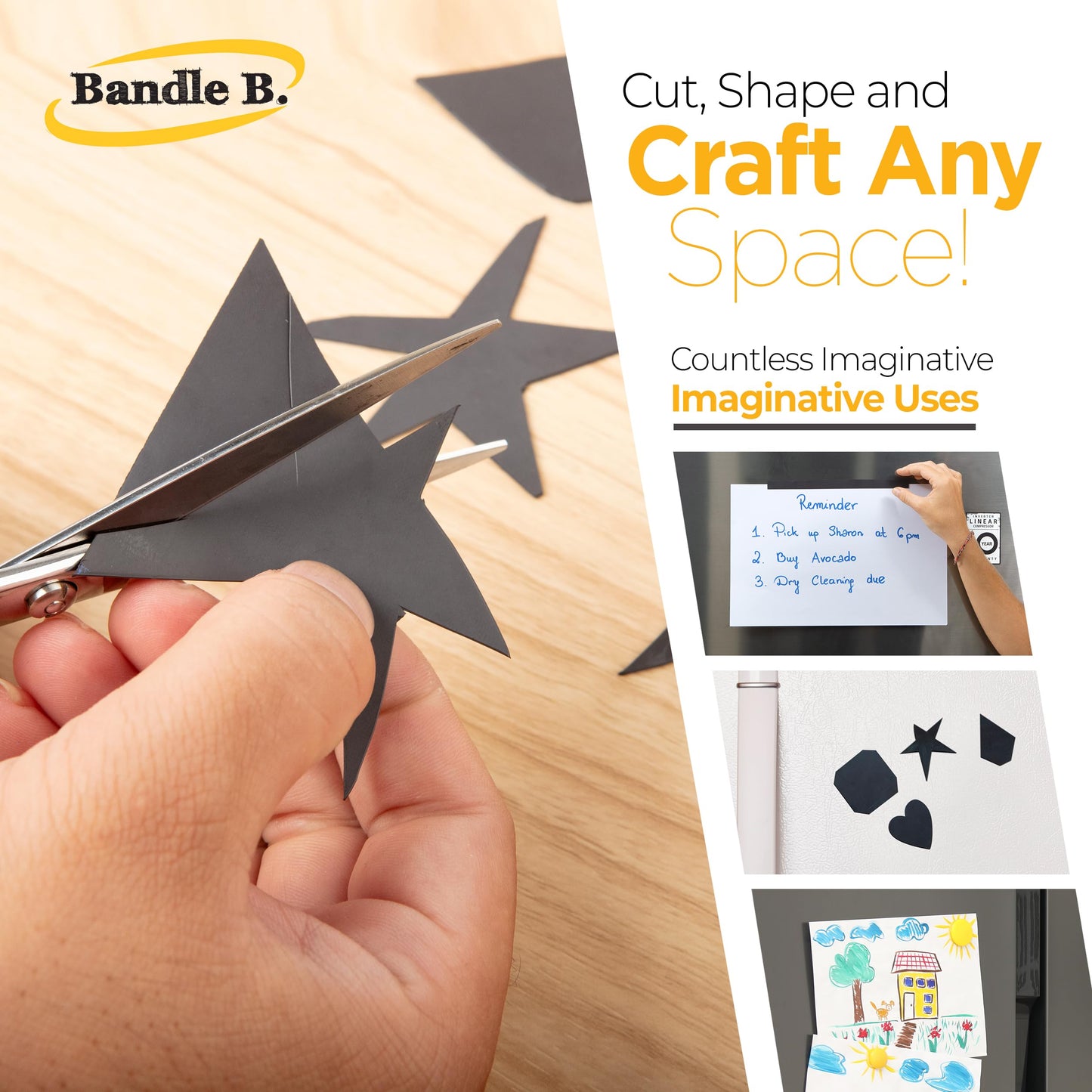 Bandle B. Magnetic Sheets, 8" x 10", Pack of 10. Flexible Magnetic Sheets with Adhesive Backing. Easy Picture Magnets. Thickness 16 mil.