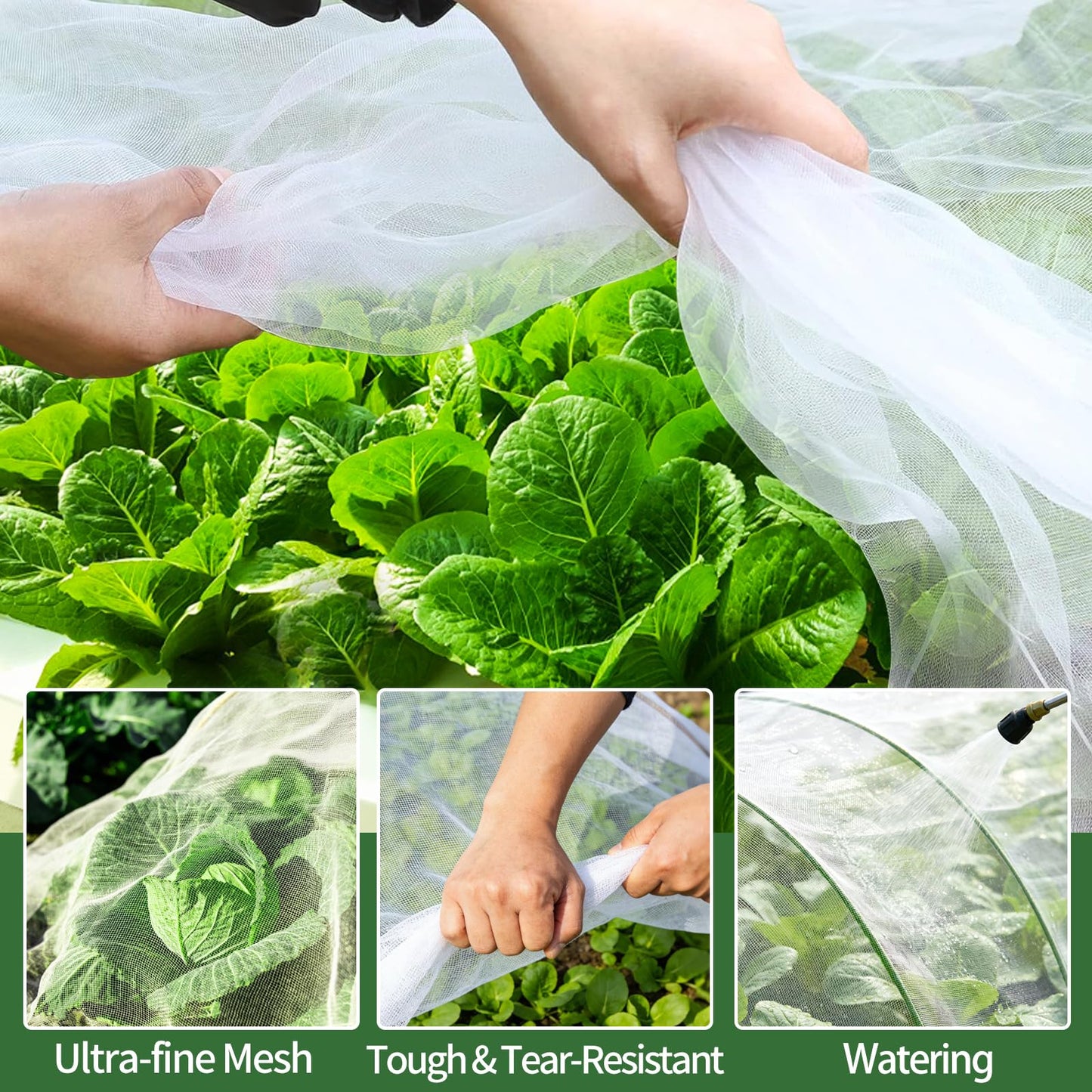 Garden Netting Kit for Raised Bed, 8X20FT Ultra Fine Mesh Netting with 5 Sets Garden Hoops & 15pcs Clips, Reusable Bird Netting for Garden Protection
