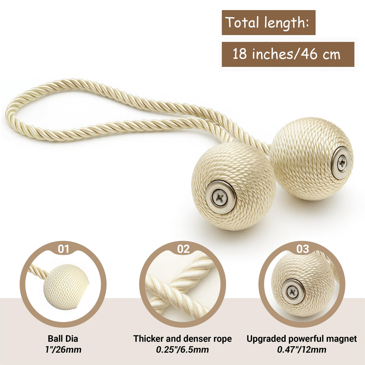 Magnetic Curtain Tiebacks Beige 2pcs (2 Count)