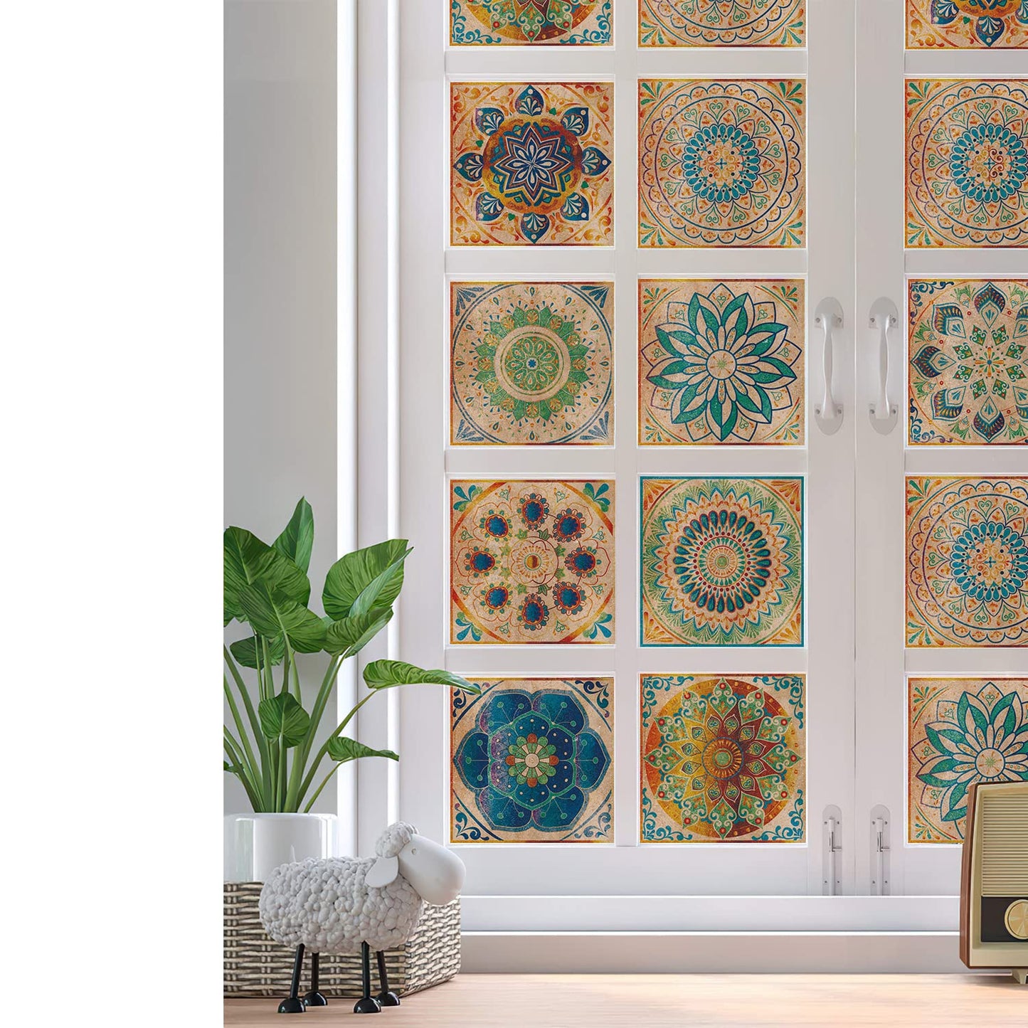 24 Pcs Mandala Style Tile Stickers, Peel and Stick Backsplash Tile Decals for Kitchen Bathroom Wall Furniture (Yellow, 6x6in)
