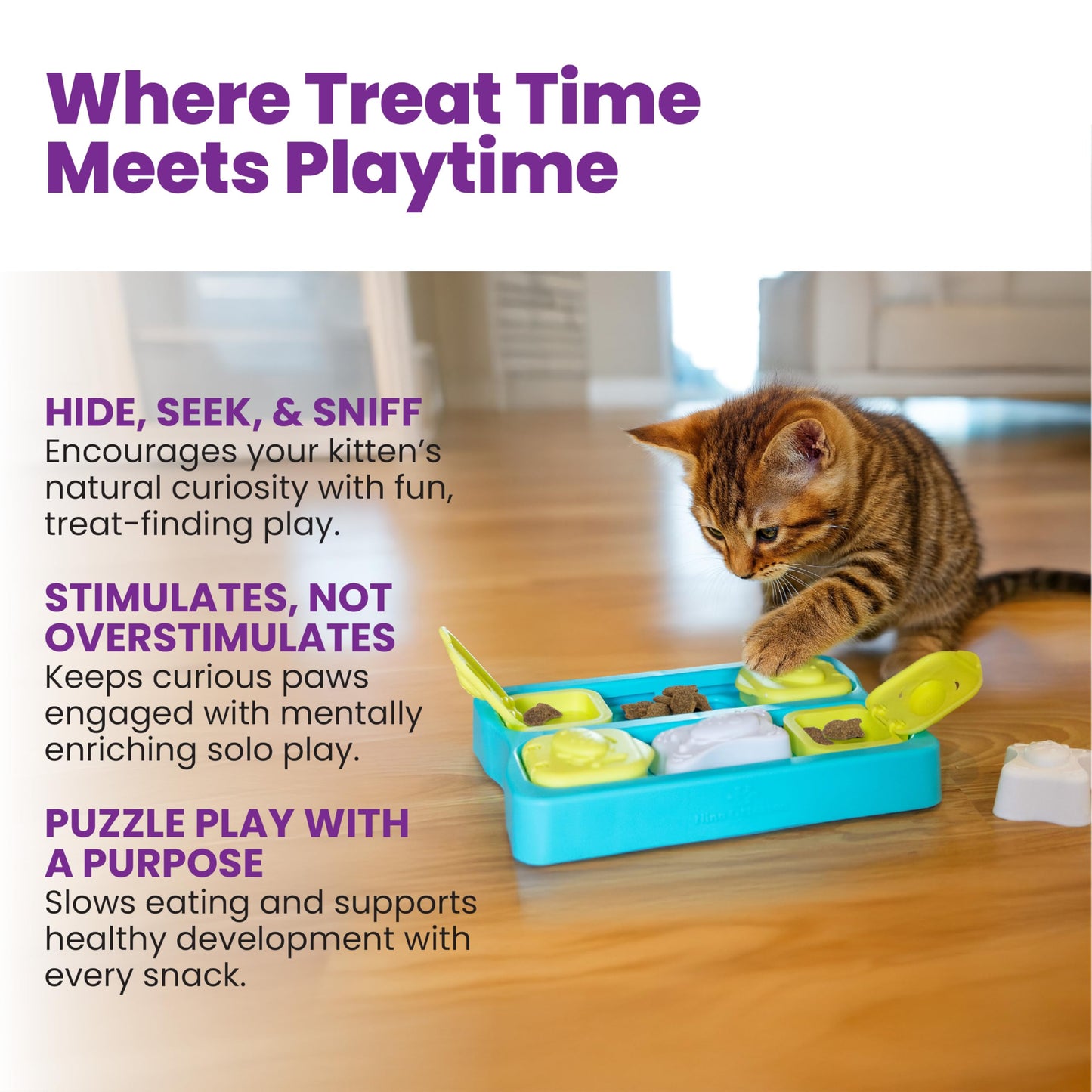 Catstages New Kitten Bundle – Slow Feeder Bowl, Purr Pillow, Strawbabies Catnip Toys, Kitty Cube Puzzle Toy & Whitefish Purrfect Bitez Treats