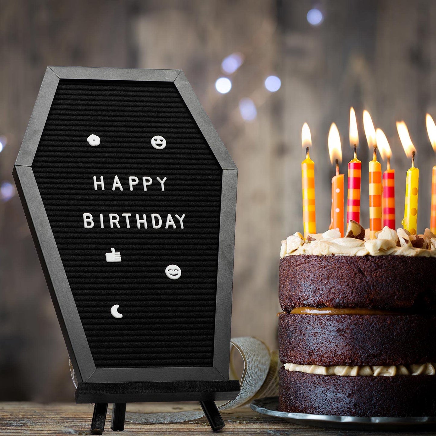 Gothvanity Gothic Coffin Letter Board - 500+ Characters Changeable Black Decor, Wooden 17x11 Inches, Table Top & Wall Mount for Home Office School