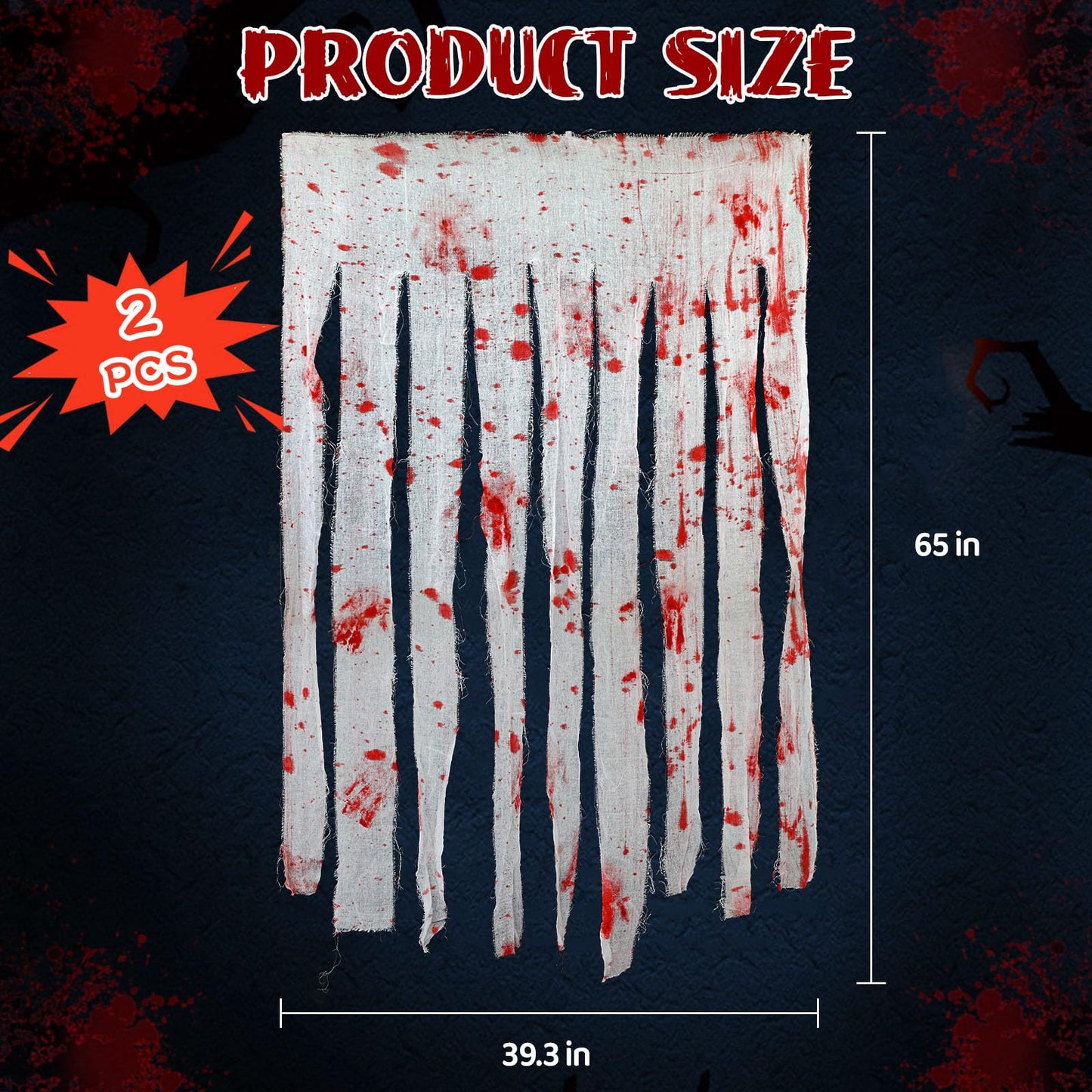 2 Pack Creepy Cloth Door Curtains with Bloody Hand Prints - Scary Halloween Decorations for Indoor & Haunted Houses