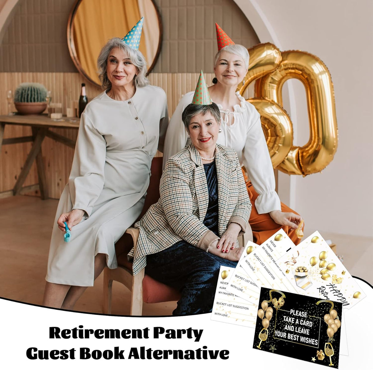 60PCS Retirement Card, Happy Wishes Card Box, Well Wish and Advice Congratulations Guest Book Cards, Retirement Party Favors and Going Away Party Decorations Supplies