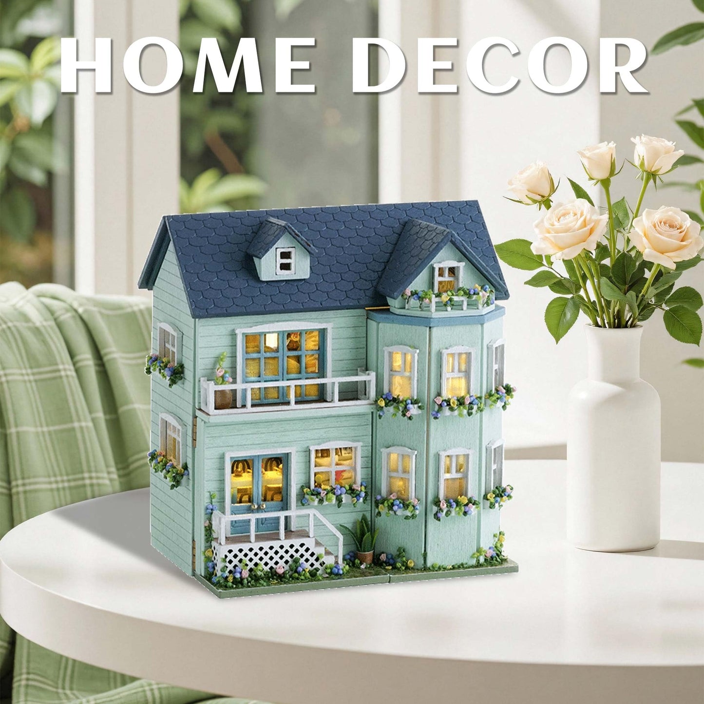 Flever Dollhouse Miniature DIY House Kit Creative Room with Furniture for Romantic Valentine's Gift (Warm House)