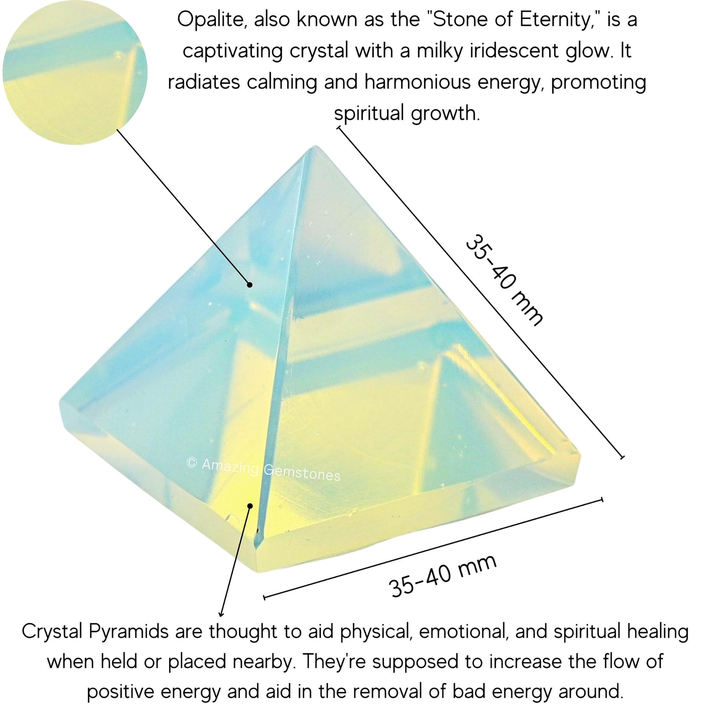 Amazing Gemstone Opalite Pyramid Crystal Healing Stones - 1.5" Great Pyramid Figurine of Stone Pyramid for Meditation, Reiki, Chakra Balancing and Crystal Pyramids Grid