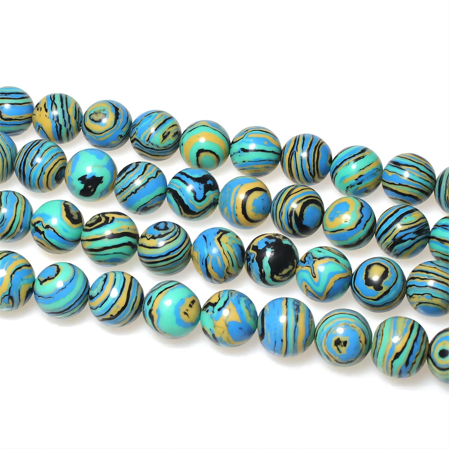 MJDCB Synthesis Colour Malachite Beads Beautiful Fashion Round Stone Beads for DIY Jewelry Making 15" (10mm, Blue- Gold - Black)
