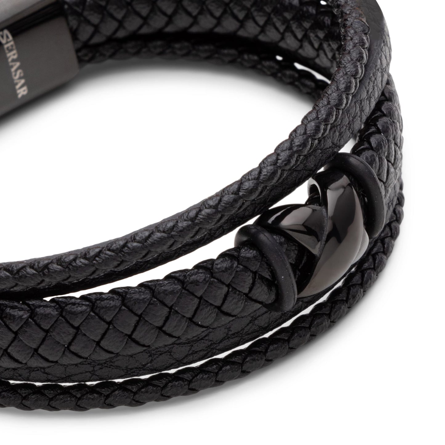 SERASAR Mens Leather Bracelet 20cm Black Men Gift Box Genuine Braided Adjust Able Magnetic Clasp Multi Layer Wrap Rope Man Mans Bracelets Jewelry Magnet Accessories
