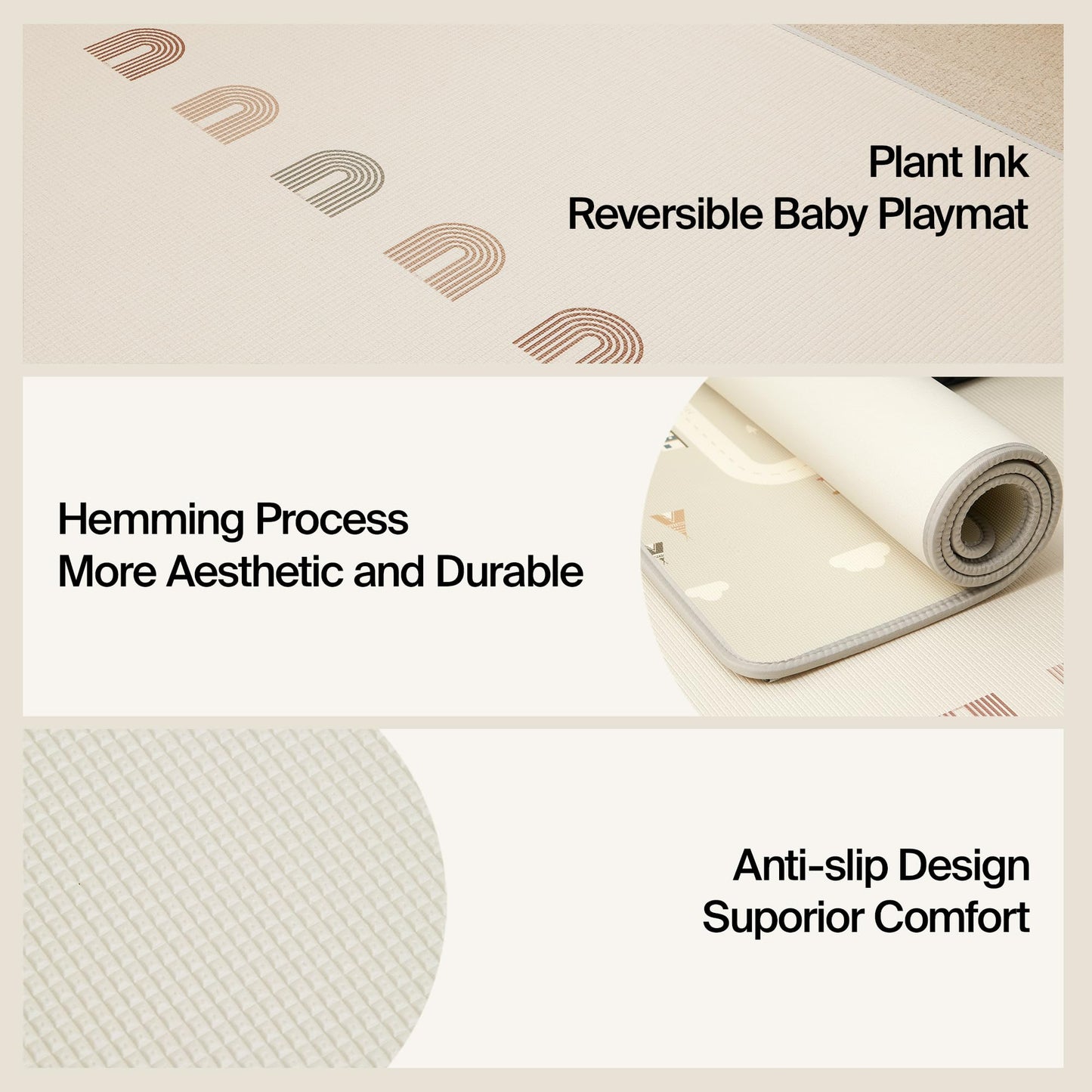BEIESTATE Baby Play Mat for Floor, Extra Large 79" x 55", 0.6” Thickened XPE Foam Cushion, Seamless No-Gap Design, Waterproof Non-Slip Tummy Time Crawling Surface, Reversible for Infants & Toddlers