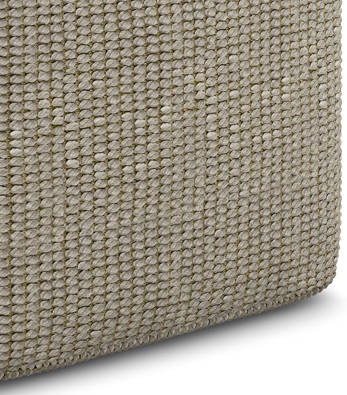 SIMPLIHOME Zelma Square Pouf – 18 inch Wide Upholstered PET Polyester Ottoman in Cream and Natural, Boho Indoor/Outdoor Footstool or Extra Seating for Living Room, Bedroom, or Patio, Assembled