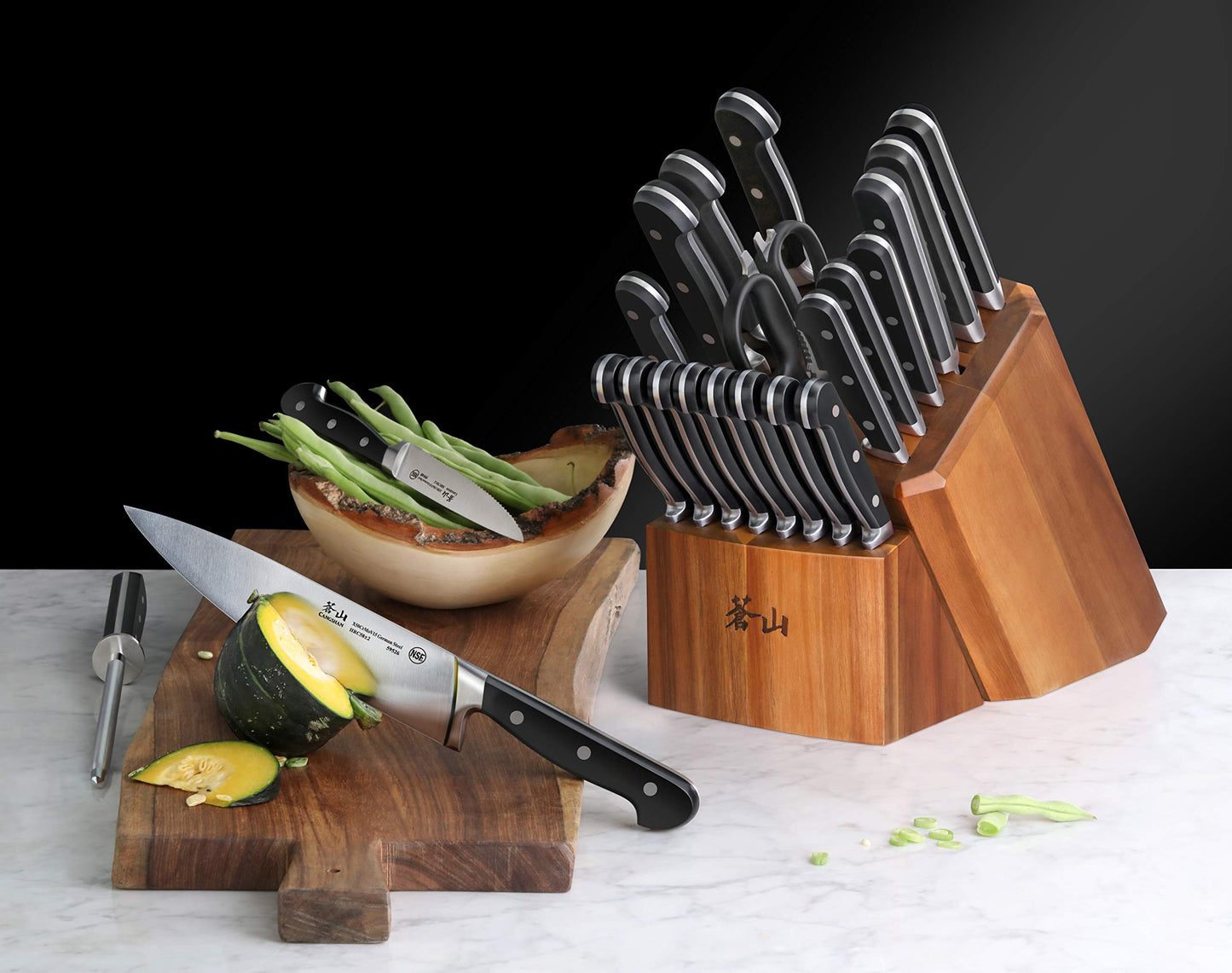 Cangshan V2 Series 1024128 German Steel Forged 23-Piece Knife Block Set, Acacia
