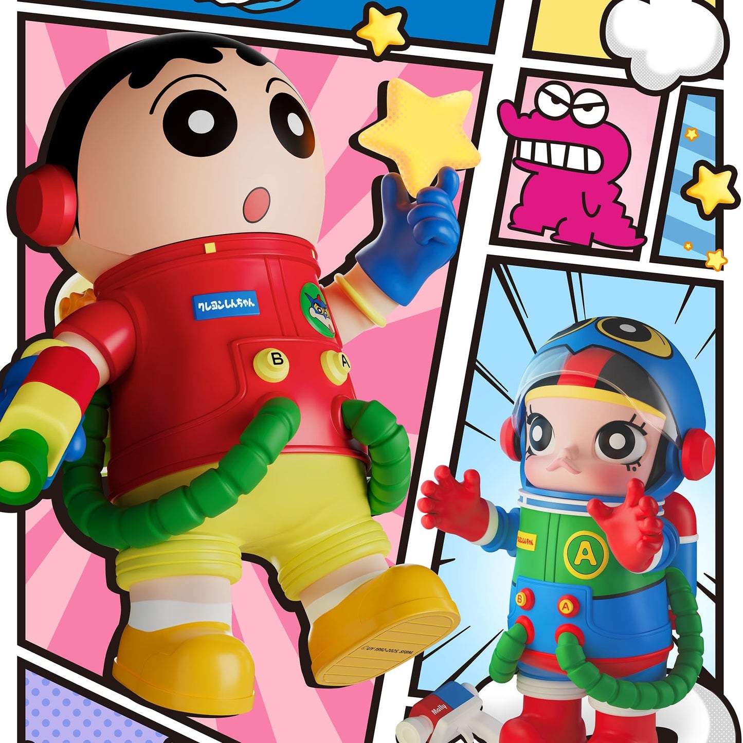 POP MART MEGA Space Molly 400%+100% Crayon Shinchan Figurines, Toys for Mordern Home Décor, Collectible Art Toy