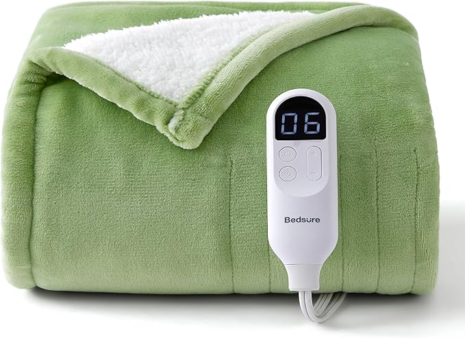 Bedsure Heated Blanket Throw Blanket - Fast Heating Electric Blanket, GentleSoft Flannel Heated Throw with 4 Time Settings, 6 Heating Settings, Cozy Gifts for Women Men (50x60 inches, Sage Green)
