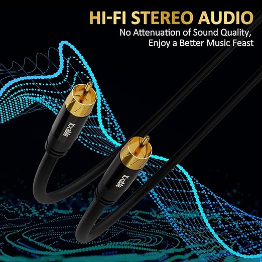 Subwoofer Cable RCA to RCA Audio Cable 10FT, Digital Coaxial Audio Cable, Premium S/PDIF RCA Cord for Home Theater, HDTV, Subwoofer, Hi-Fi System, Amplifier, 22AWG Tinned Copper, Double Shielded