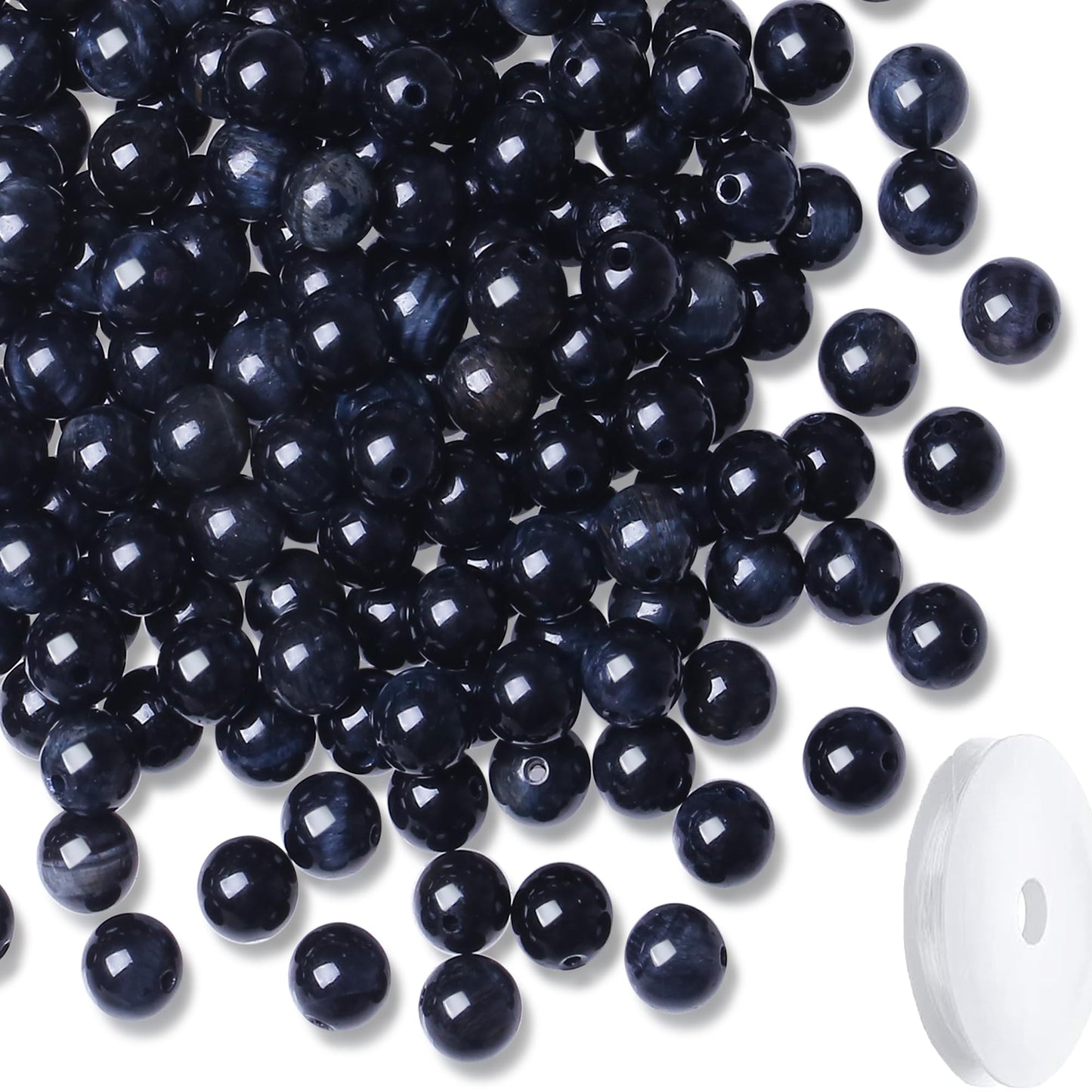NUKAYAI Sapphire Tiger Eye Beads 60Pcs Natural Crystal Beads 8mm Blue Round Stone Bead Smooth Loose Bead for Bracelet Necklace DIY Earrings Making