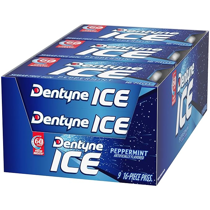 Dentyne Ice Peppermint Sugar-Free Chewing Gum, 9 Packs of 16 Pieces (144 Total Pieces)