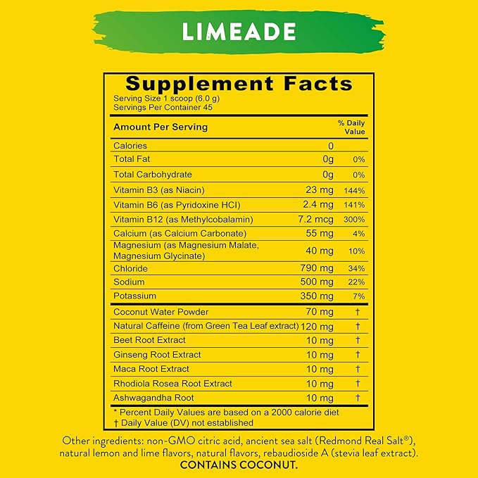 REDMOND Re-Lyte Energy Electrolyte Mix, Limeade, 8.9oz Jar