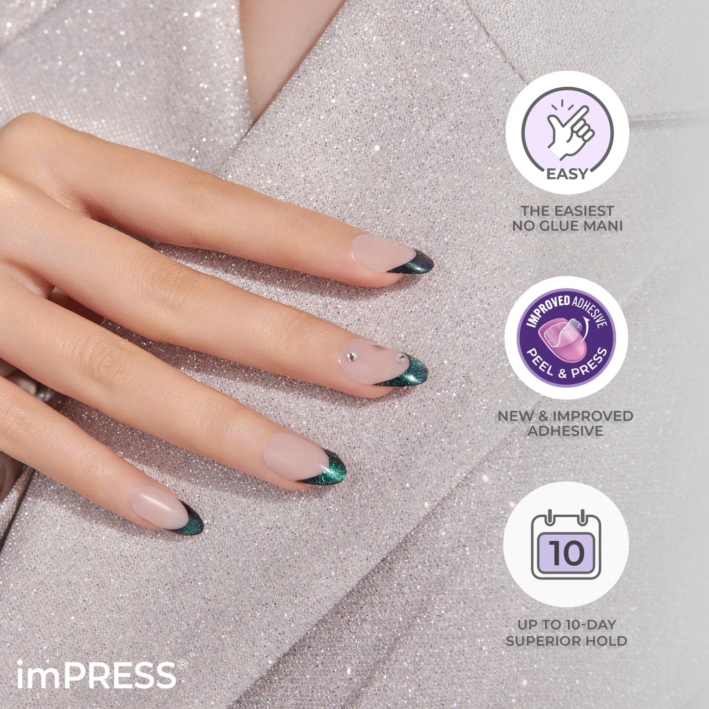 KISS imPRESS Press-On Manicure Premium Collection Fake Nails - All My Love, Pink, Aurora, Medium & Almond Shape, Easy To Apply, Super Hold, Chip Proof, Smudge Proof, No Dry Time, Durable | 30 Count