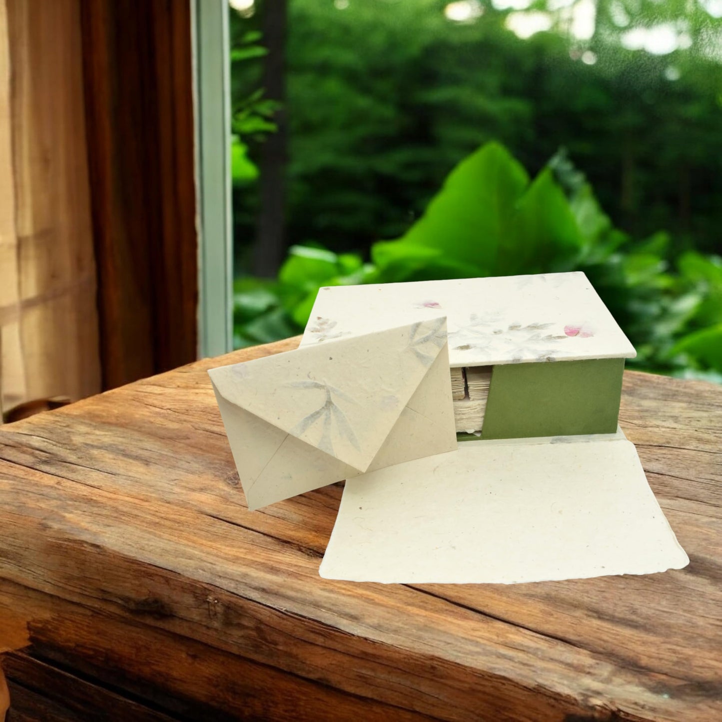 Kathmandu Valley Co. Vintage Stationery Gift Box Set with 50 Handmade A5 Deckle-edge Lokta Paper Sheets and 30 Envelopes (Forest Wanderer)