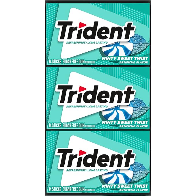 Trident Minty Sweet Twist Sugar-Free Chewing Gum, 12 Packs of 14 Pieces (168 Total Pieces)