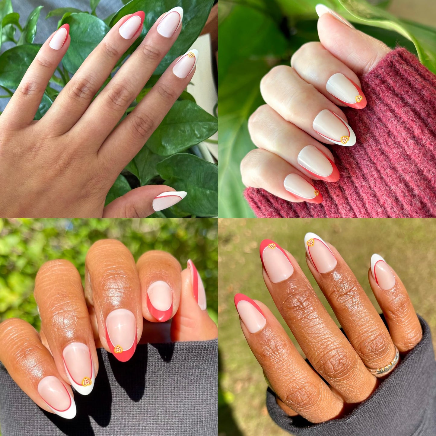Olive & June Instant Mani Press-On Nails (Glue) | 42 Fake Nails, 21 Sizes | Non-Toxic, Long-Lasting Recycled Materials Realistic Look | Salon-Quality at Home | Medium, Almond | I Heart Pizza French