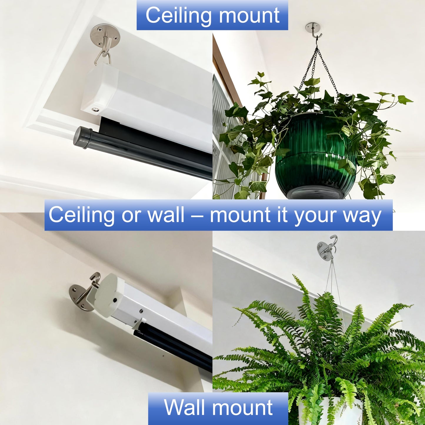MIMOBEI Stainless Steel Heavy Duty Ceiling Hooks - 60LBS Load Bearing, No Drill for Wood - Wall/Ceiling Mount Hooks for Kitchen, Garage - Hang Pots, Tools, Plants, Projector Screens