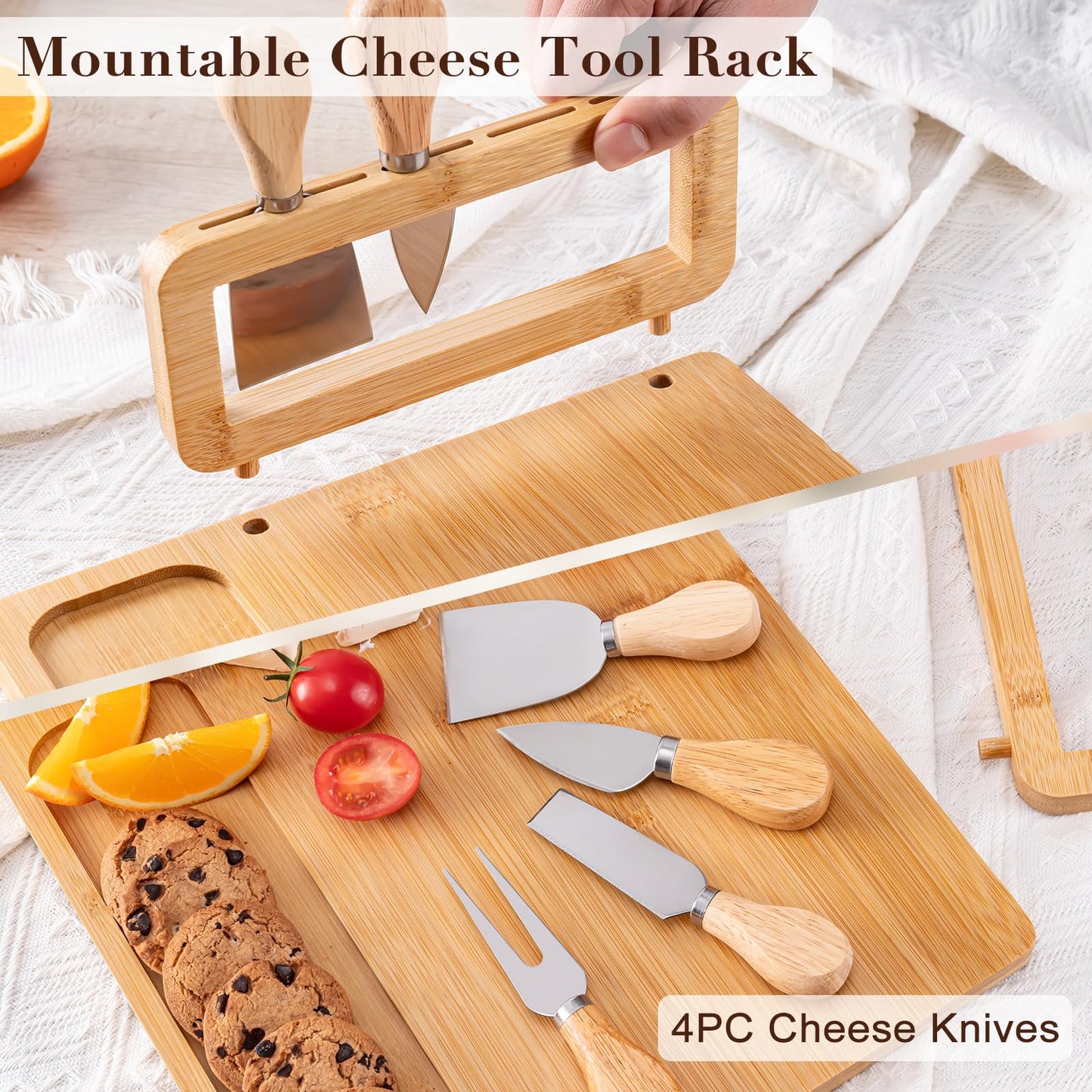 AISOSO Charcuterie Boards, Personalized Bamboo Cheese Board Set with 4 Cheese Knife, Lightweight and Elegant Serving Platter Accessories for Entertaining Party Picnic, Housewarming and Wedding