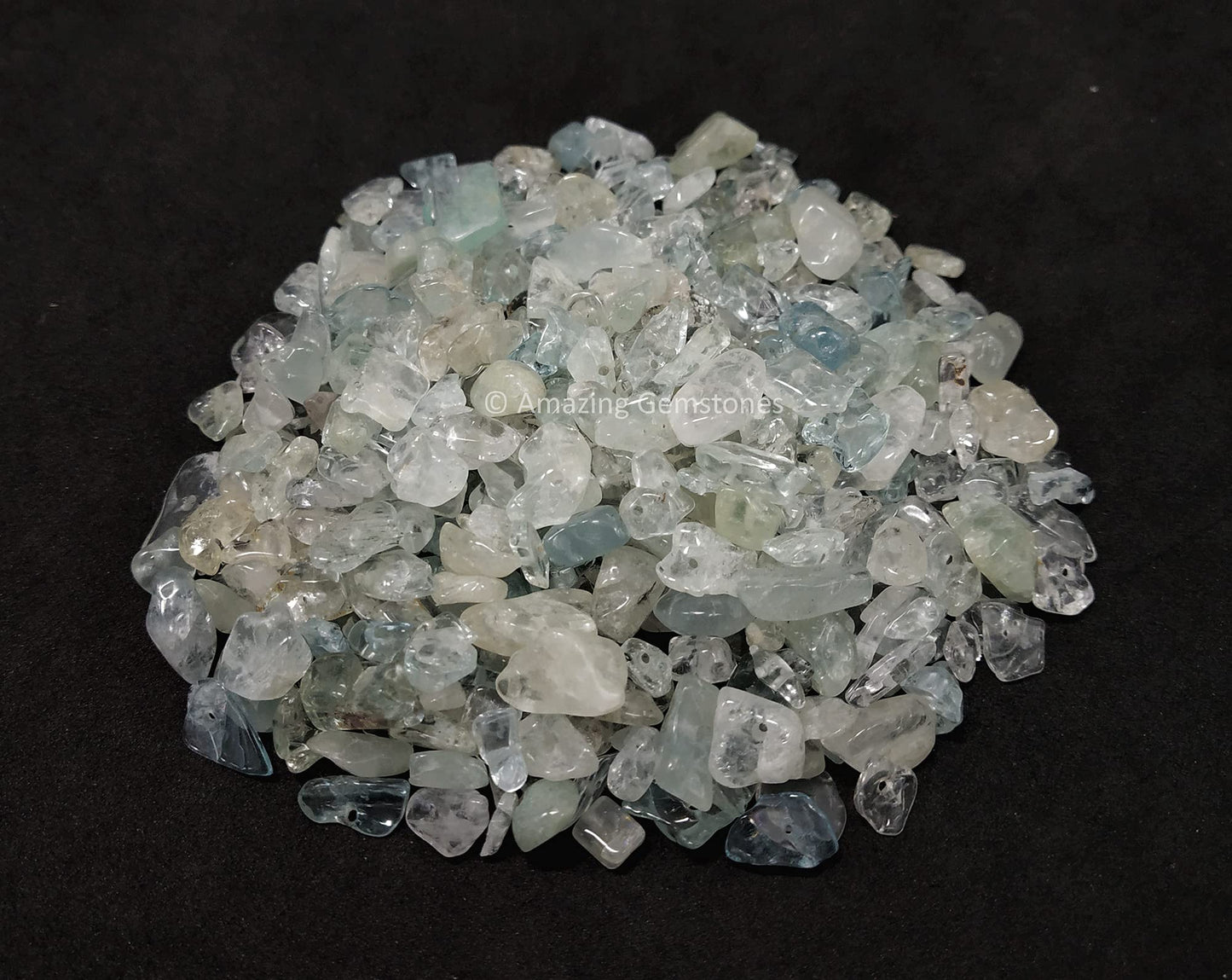 Crushed Aquamarine Pre Drilled Crystal Chips Beads for Bracelets Making, DIY Handmade Natural Healing Crystals (25 Inch Strand)