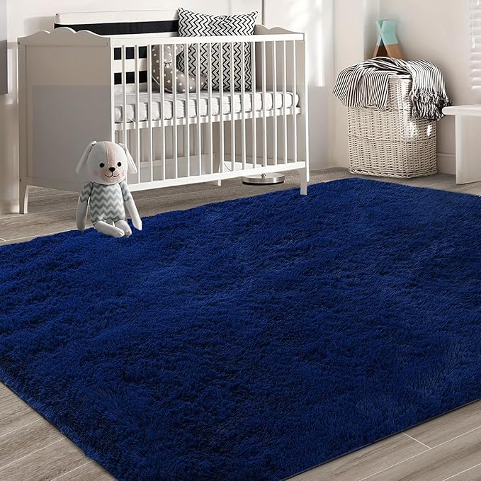 Shag Area Rugs for Bedroom Living Room,5X8 Ultra Soft Fluffy Area Rugs for Dorm, Indoor Carpet Nursery Rugs for Kids Girls Room Home Decor, Navy Blue
