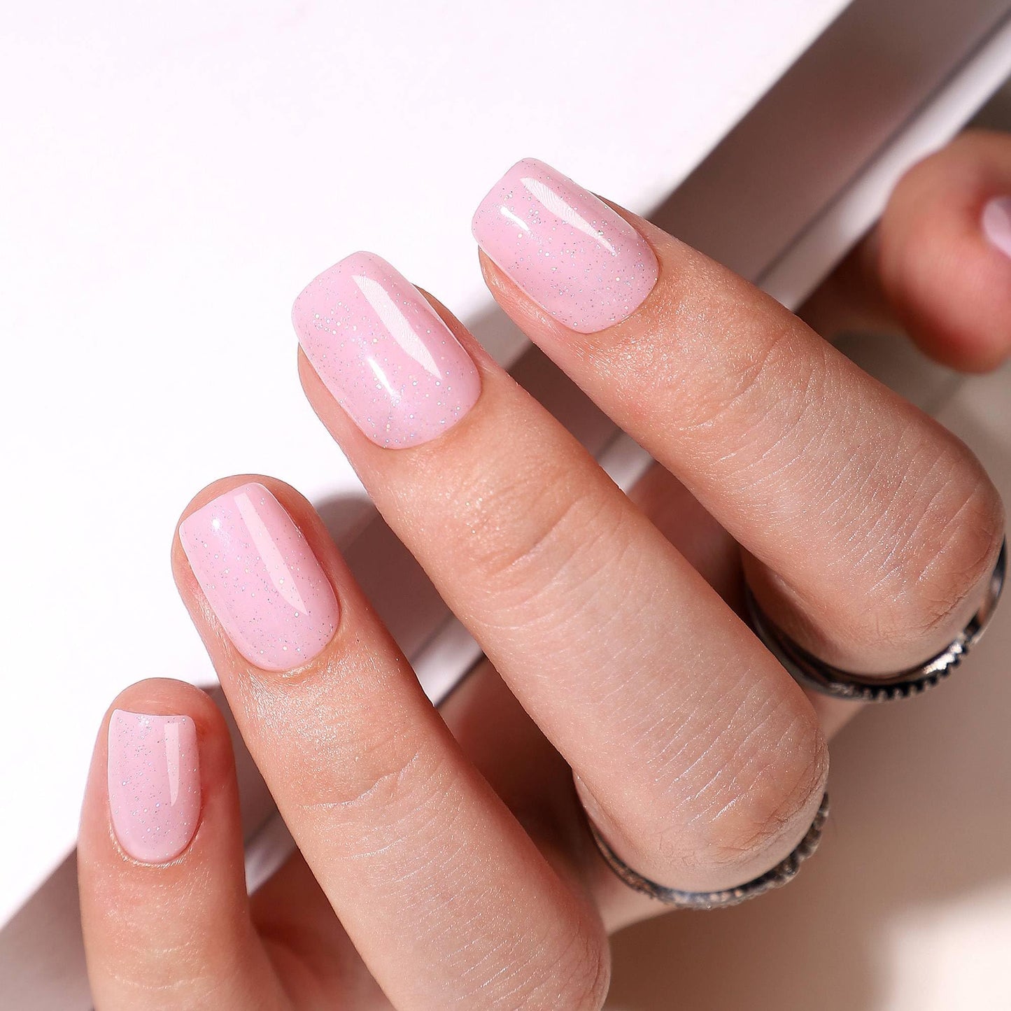 RTKHFZE Press On Nails Short - Pink Press on Nails Short Square Soft Gel Fake Nail with Nail Glue,Supremely Fit & Natural Reusable Stick On Nails in 16 Sizes - 32 Pcs False Nails Kit