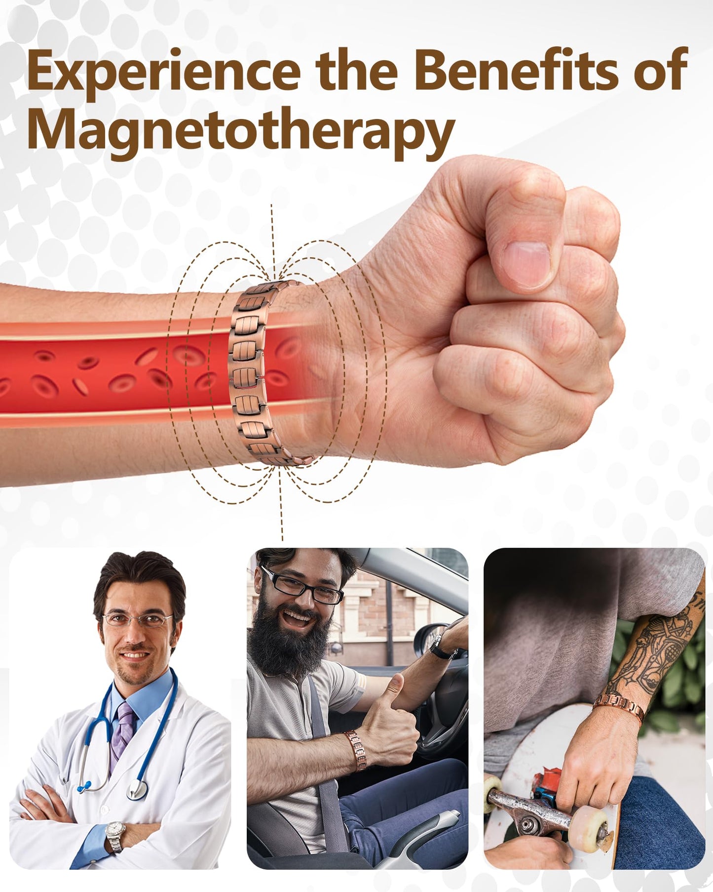 Feraco Copper Bracelet for Men,Magnetic Therapy Cooper Bracelets with 46 Magnets, Men's 99.99% Pure Copper