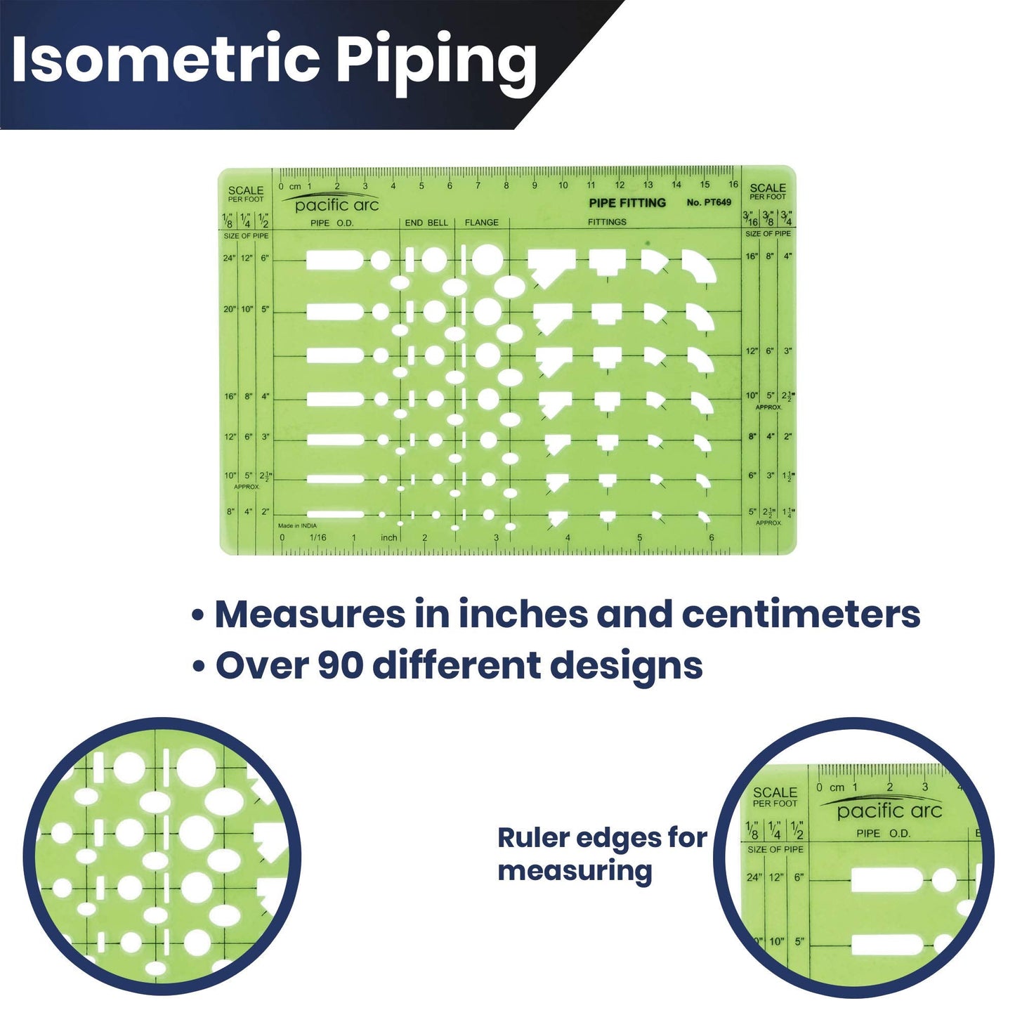 Pacific Arc Pipe Fitting Template Guide, with Pipe O.D., End Bell, Flange, and Fittings