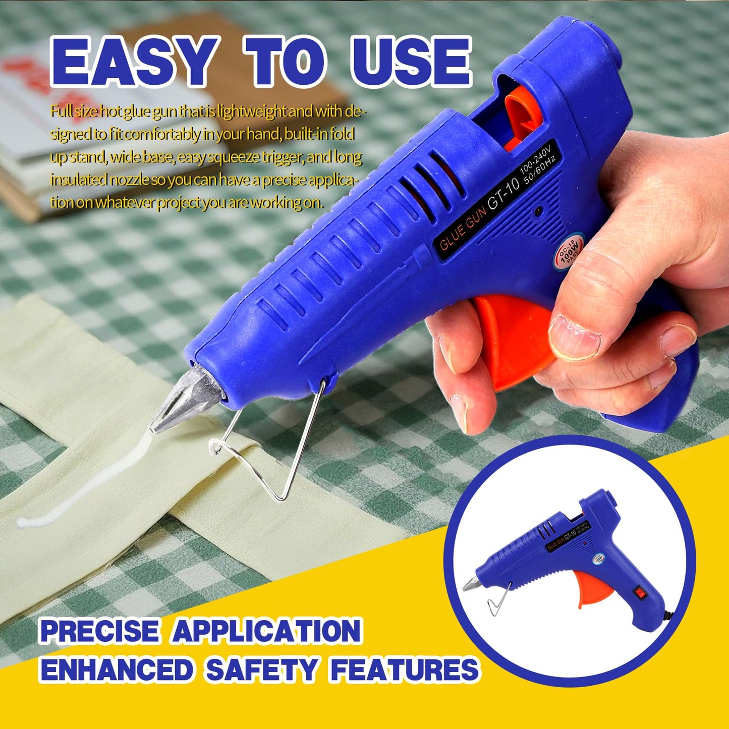6 Pcs 100W Full Size Hot Glue Gun Kit, Heavy Duty Hot Glue Guns for Home Repair and DIY Craft Projects(Blue)