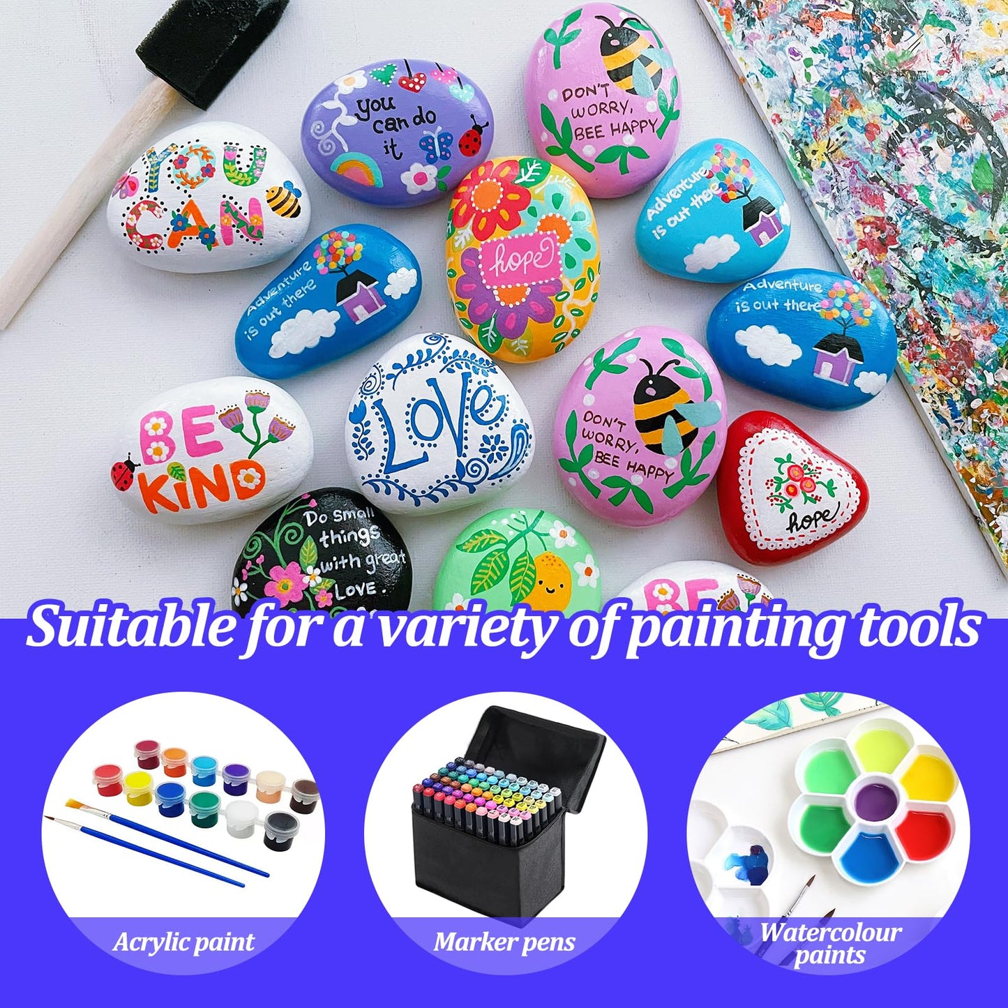 Huakaile 20 Pieces 1.18''-1.96'' Pebbles for Painting Rocks, Smooth Flat Stones for Painting Crafts Art DIY Decorative Creative Colouring