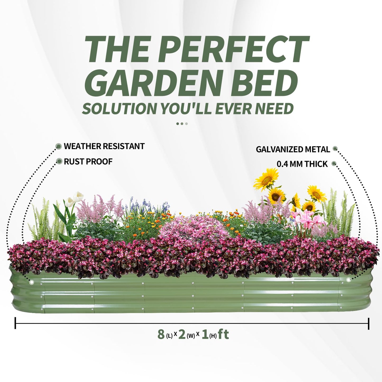 1MORE Galvanized Raised Garden Bed- Planter Garden Boxes Outdoor, Raised Beds for Gardening,8x2x1ft Metal Garden Bed Kit for Vegetables Flower, Planter Raised Beds with Tools.Green