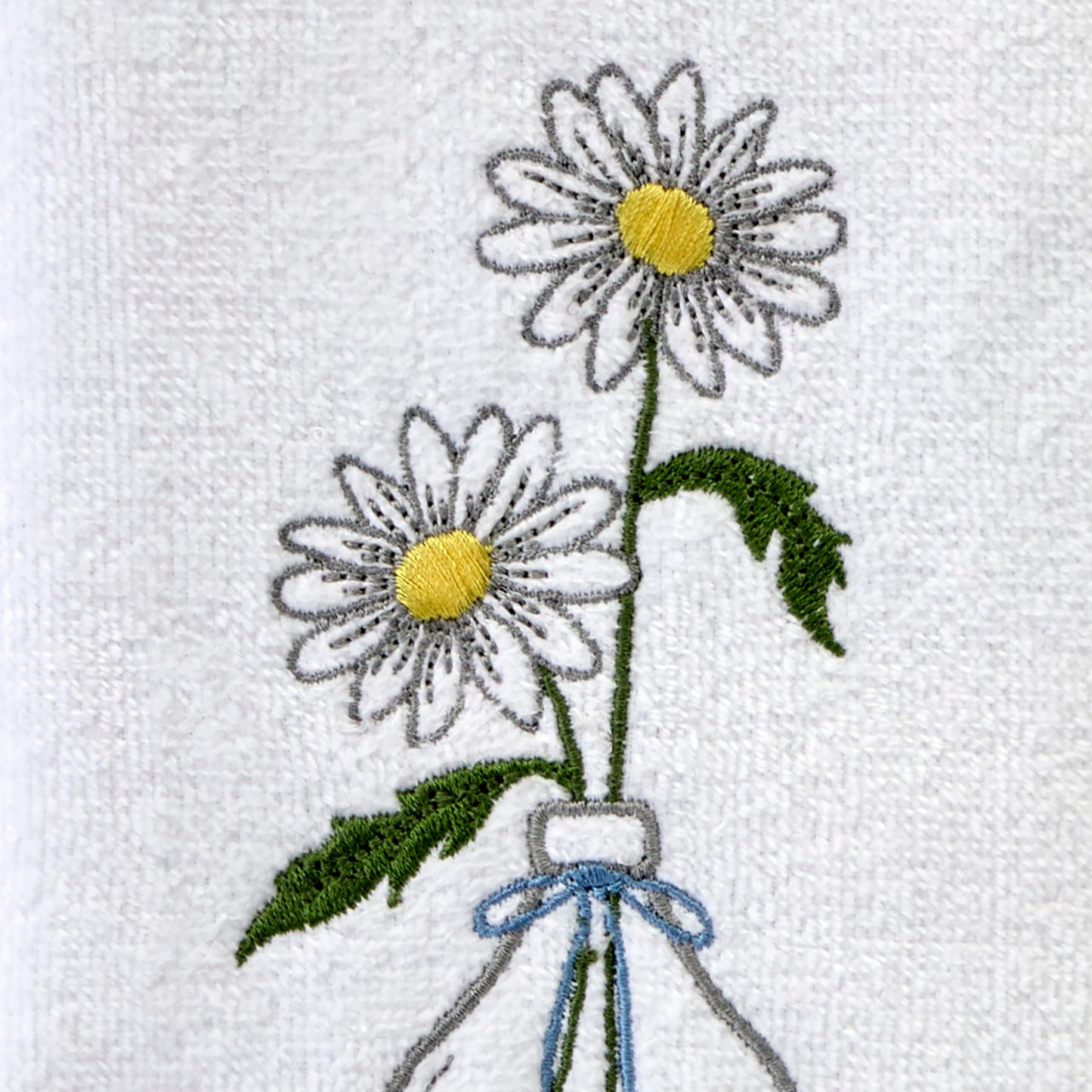 SKL Home Daisies in Vase 100% Cotton Embroidered 2pc Hand Towel Set, Decorative for Bath/Kitchen/Bar & Gift, Optic White