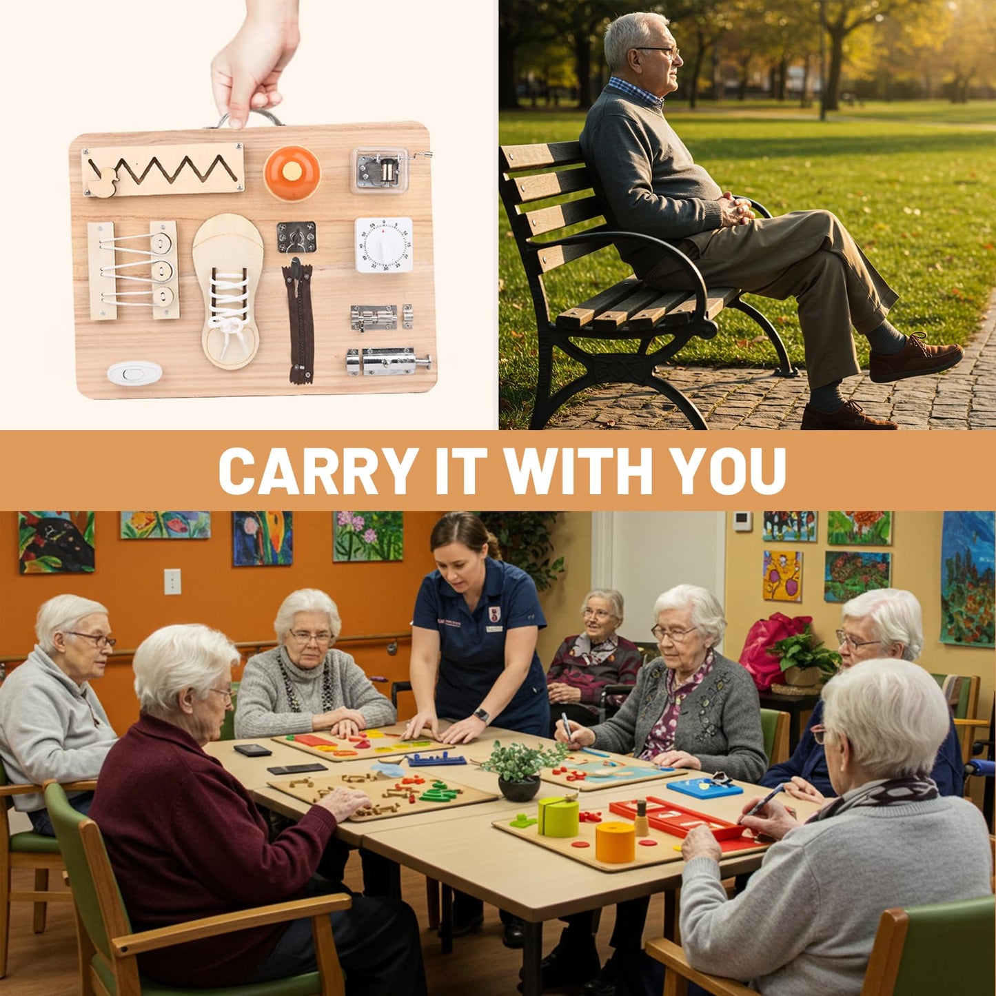 Fi/dg/et B/oa/rd for Seniors to Enhance Life Skills, Assistive Product for Home Use