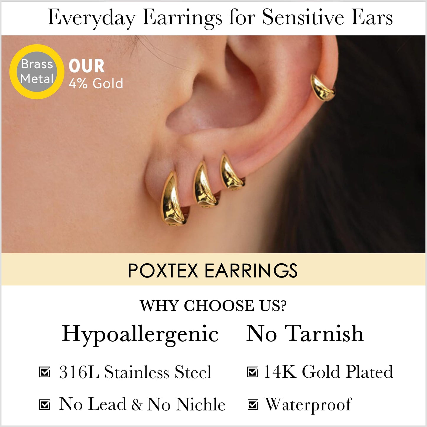 5mm Thick Chunky Gold Hoop Earrings for Women Non Tarnish, 14K Gold Plated Chunky Huggie Cartilage Earring Stack, Lightweight Cute Drop Earrings Sets for Multiple Piercing Dainty Trendy Clip On Jewelry