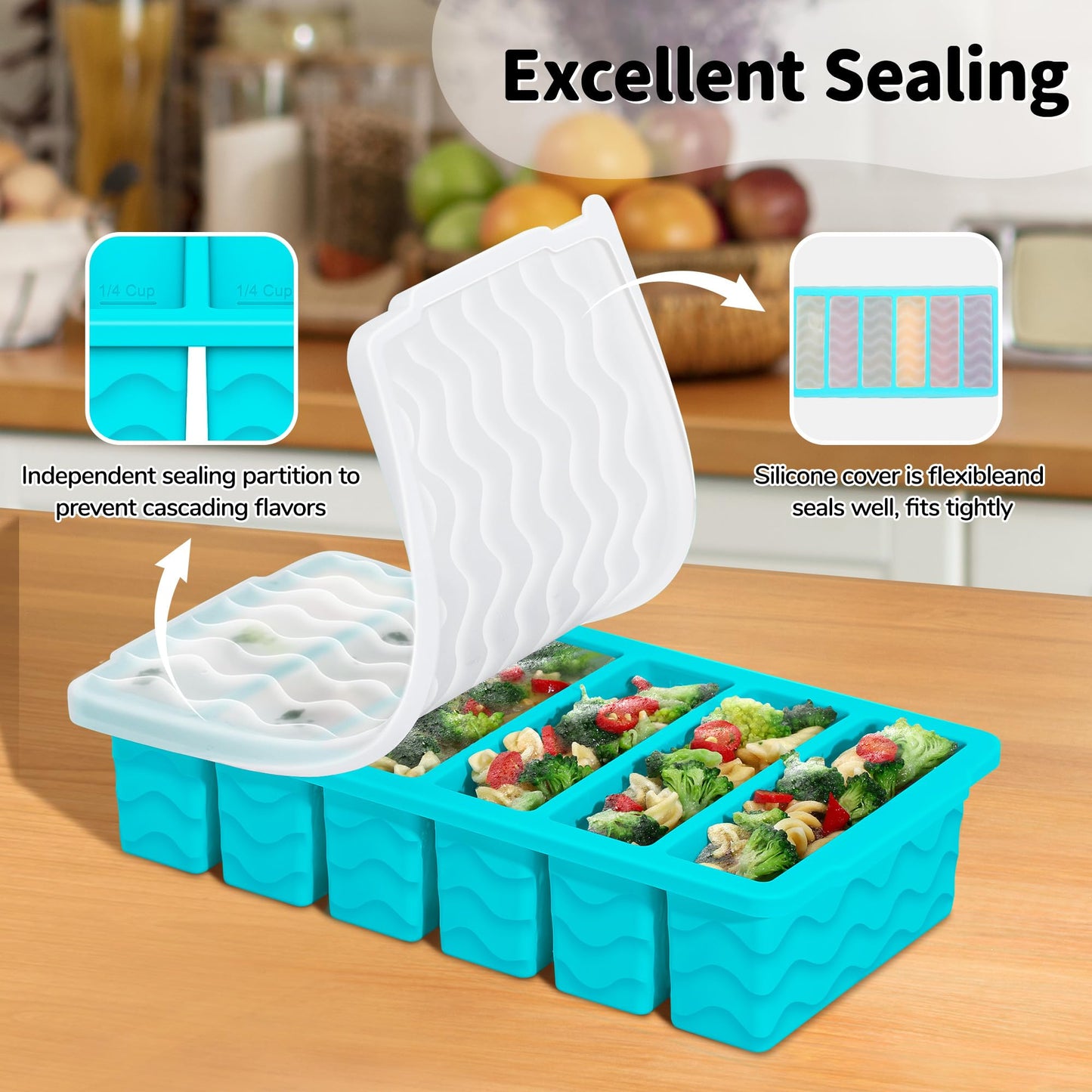 2-Pack Silicone Freezer Trays with Lid, 2 Large 2-Cup(500ml) & 6 Small 1/2-Cup(125ml) Soup Freezer Container Molds, Ice Cube Tray For Meal Prep & Freezing Soup, Stews, Sauces, Oven & Dishwasher-Safe