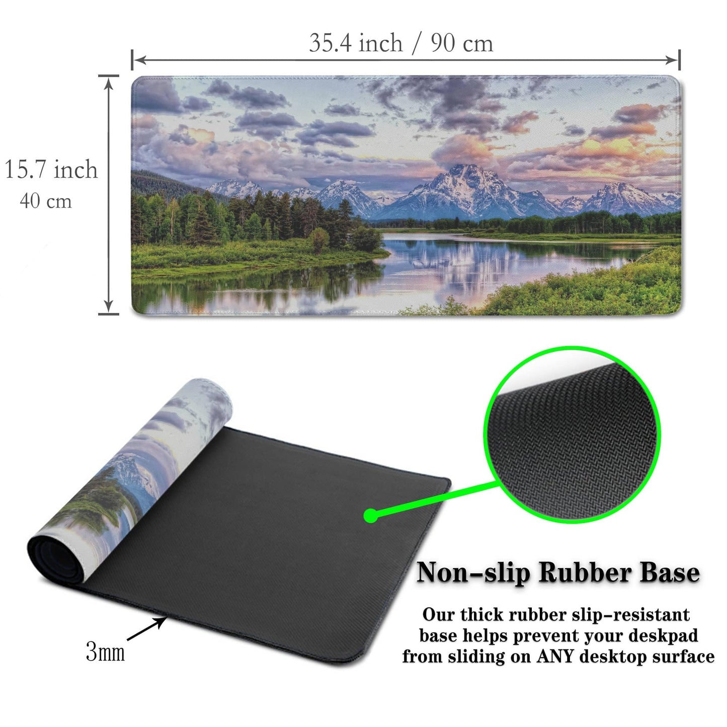 Samgula Gaming Mouse Pad Green Computer Pad, Large Mousepads Desktop Mats, Mouse Pad Big Waterproof Non-Slip Rubber Base, 35.4 X 15.7 inch for Work/Game/Office Oxbow Bend Grand Teton National Park