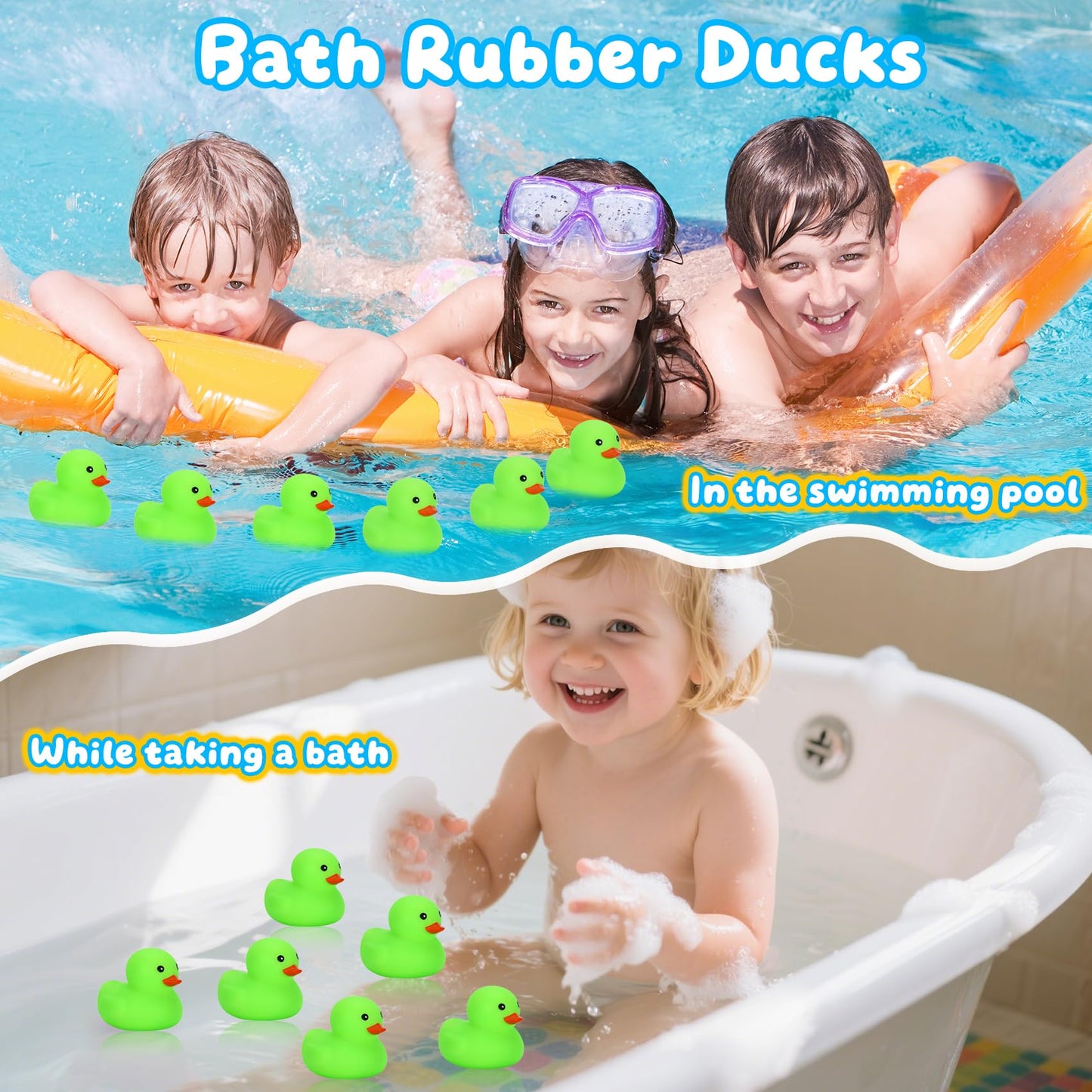 Deerift 200 Pack Glow in The Dark Rubber Ducks, 2" Squeaky Floating Duck Bath Toys for Kids, Bulk Bath Toy Set with Bag for Bath Time, Birthdays & Party Gifts