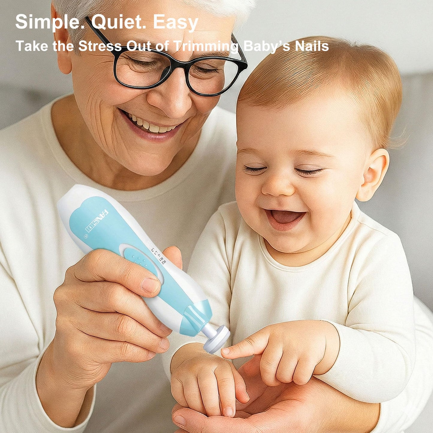 Fansidi Baby Nail Trimmer Electric, Easy & Safe Nail File for Newborn Infant Toddler, Whisper-Quiet Nighttime Use, 4-Stage Age-Matched Grinding Heads, LED Light, 18-Piece Kit, Blue, Baby Shower Gift