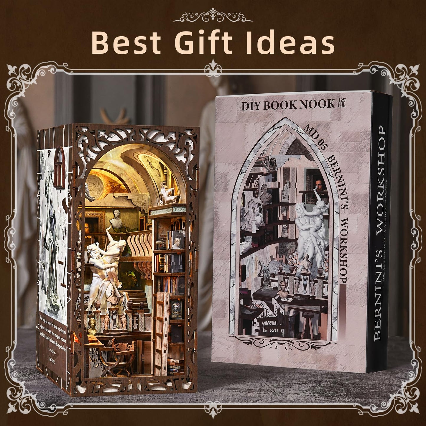 CCCDF DIY Book Nook Kit, 3D Wooden Puzzle for Adults, Teens, DIY Miniature Dollhouse Booknook Kit Bookend Bookshelf Insert Decor with LED Light (Bernini's Sculpture Workshop)