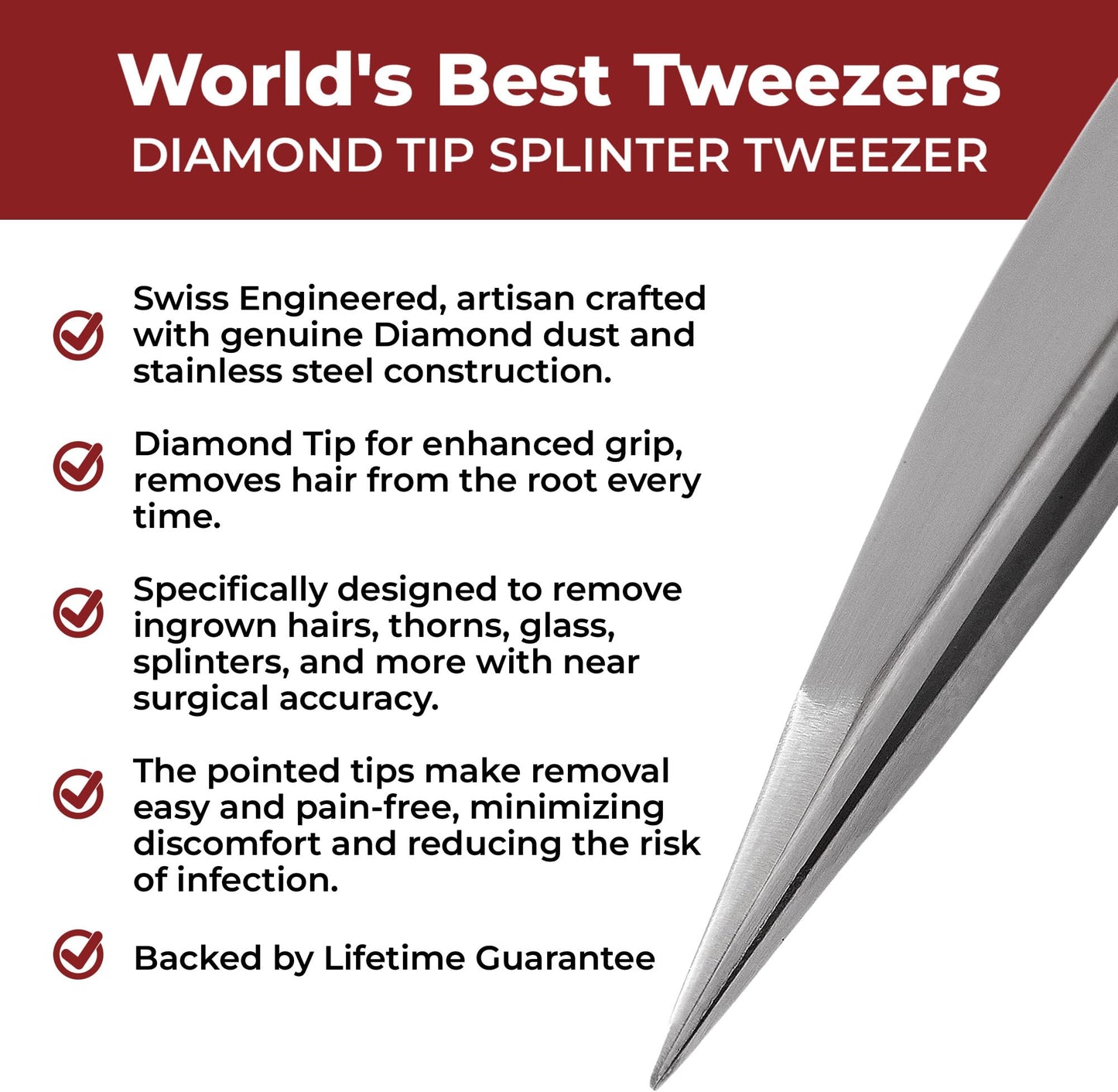 World's Best Tweezers Diamond Tip Splinter Tweezer (Professional)