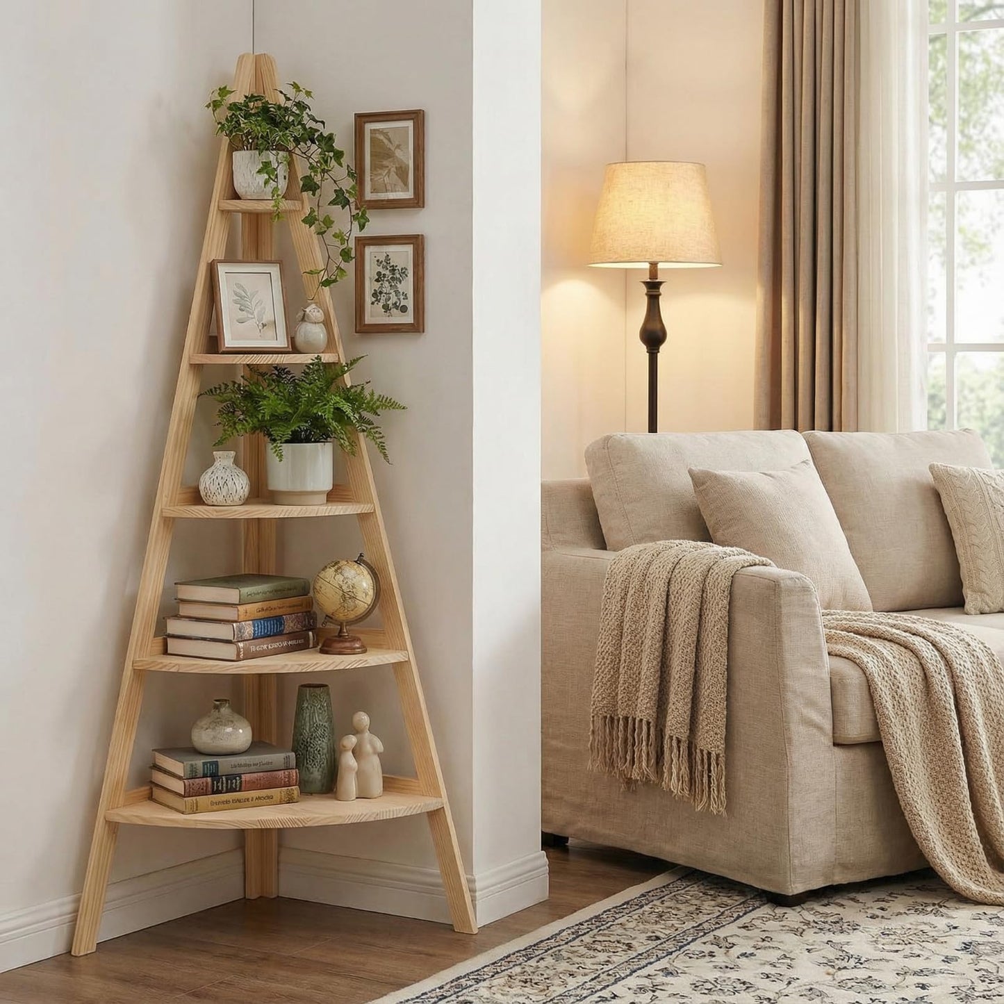 Vercraft 63" Tall Wooden Corner Bookshelf 6 Tier Village Display Stand Large Wood DIY Corner Shelf Display Platforms for Bedroom Living Room Classroom Decor