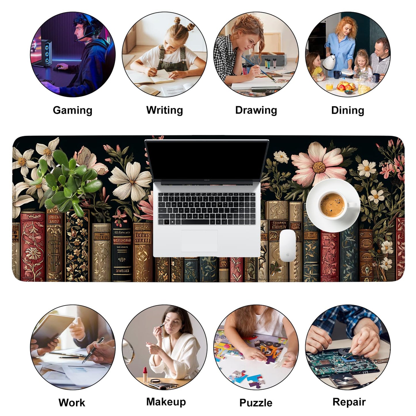 Mouse Pad, Large Anti-Slip with Stitched Edges Desk Mat Desktop Laptop Computer Desk Keyboard Mat,Table Protector Blotter Mat (Book, 31.5" x 11.8")