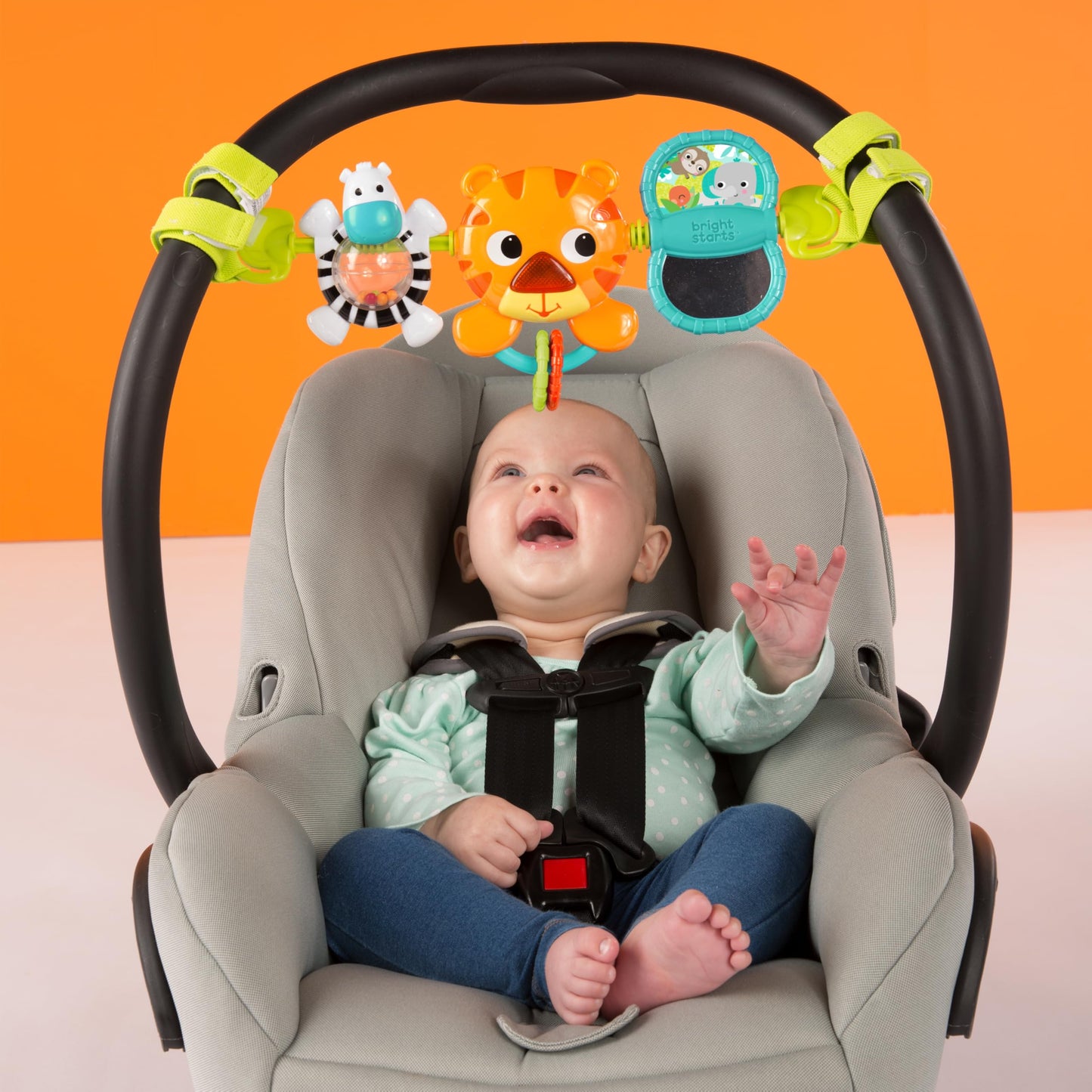 Bright Starts Take Along Musical Carrier Baby Activity Toy Bar, Hanging Car Seat Toy, 4 Fun Melodies, Fine Motor Skill Development Ages Newborn +, Multi-Color