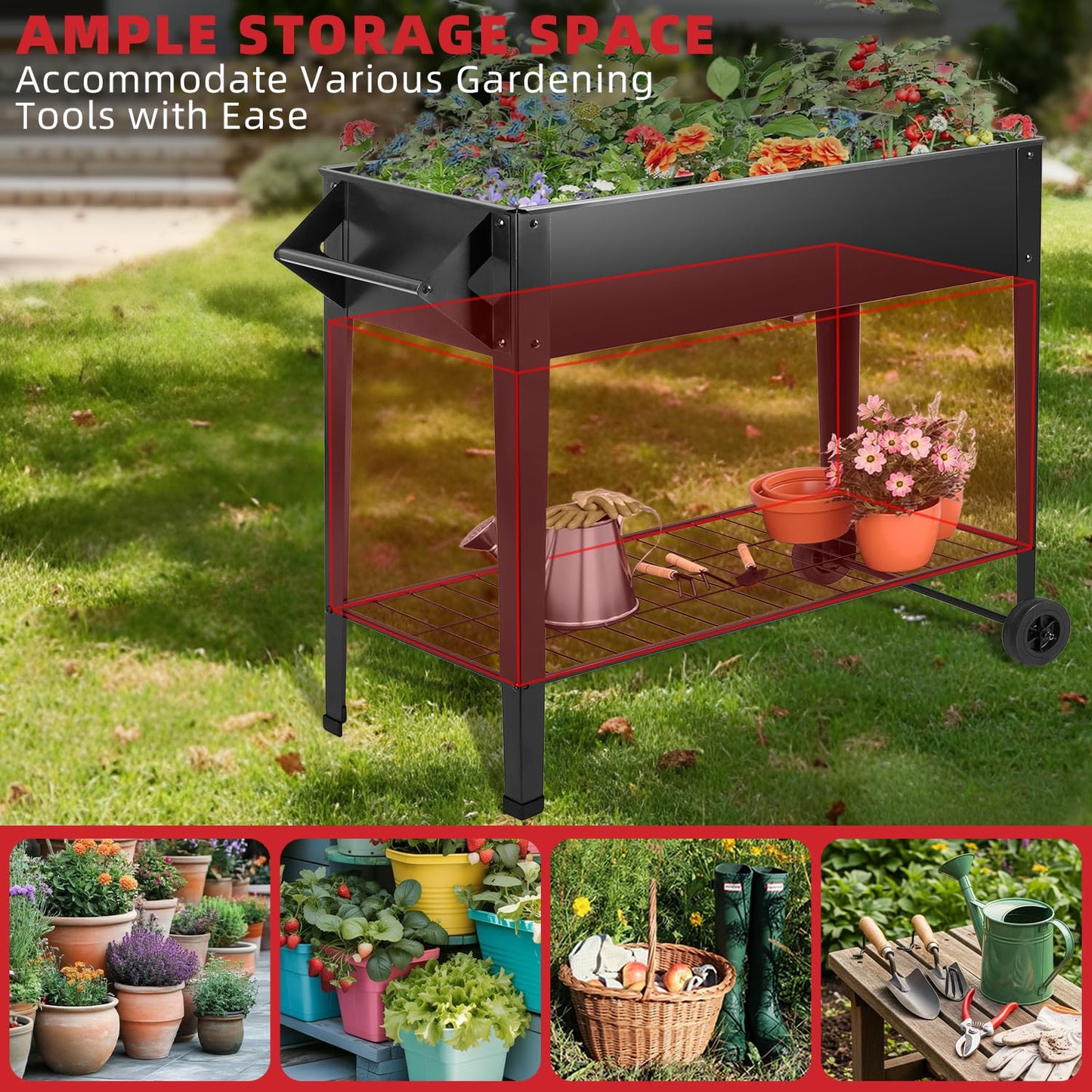 Kendane 32" Elevated Raised Garden Bed Outdoor - Rust-Resistant Metal Spacious Planter Box with Drainage Holes for Patio Balcony Deck Small Space - Grows Vegetables Tomatoes Herbs Flowers