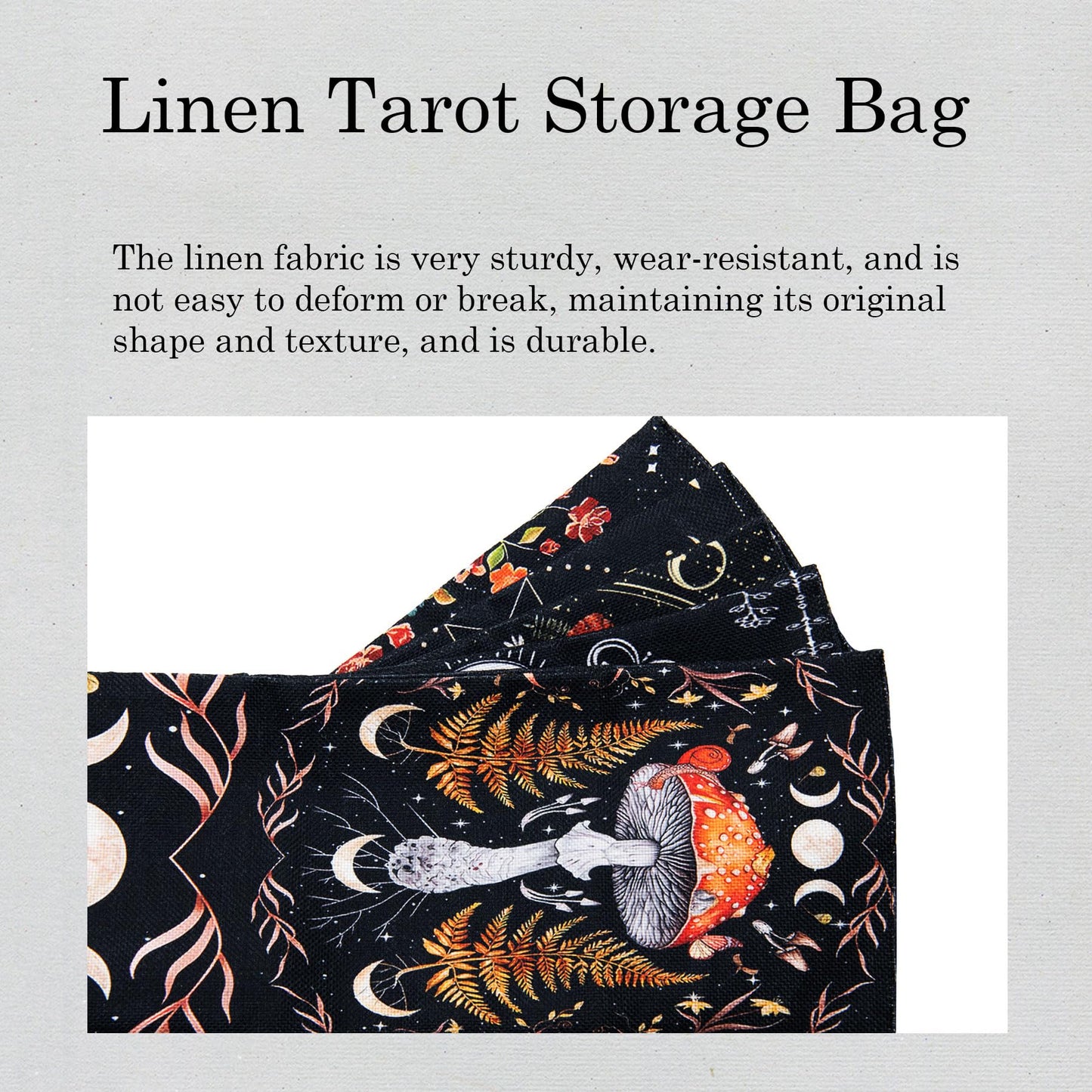 Knana 2Pcs Tarot Card Holder - Linen Tarot Deck Mat with Layout Pattern, Large Tarot Card Storage, Tarot Accessories (Mushroom)