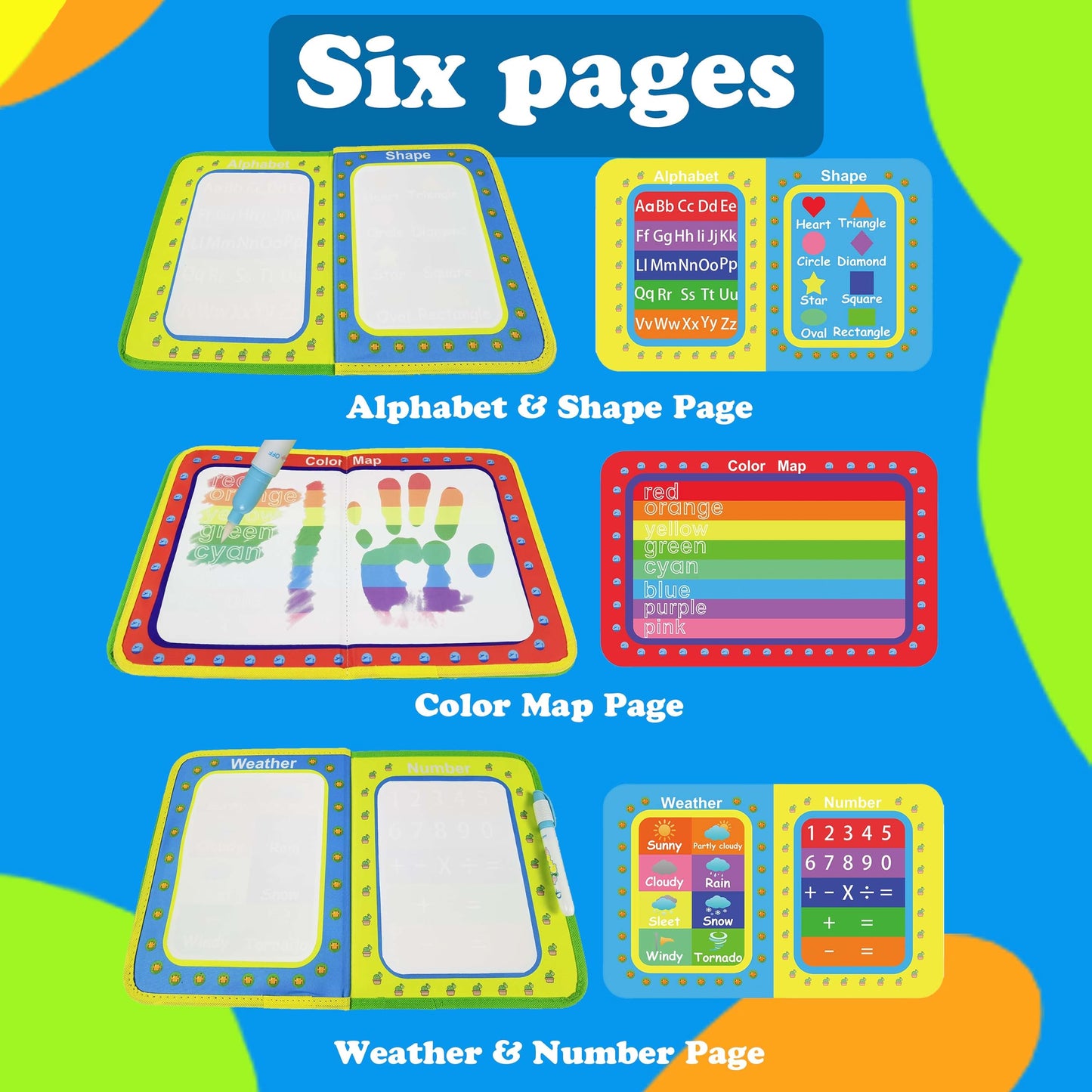 LISKTO Water Doodle Mat Book: Magical Early Childhood Education Toy, Perfect for Travel, Great Gift for Kids